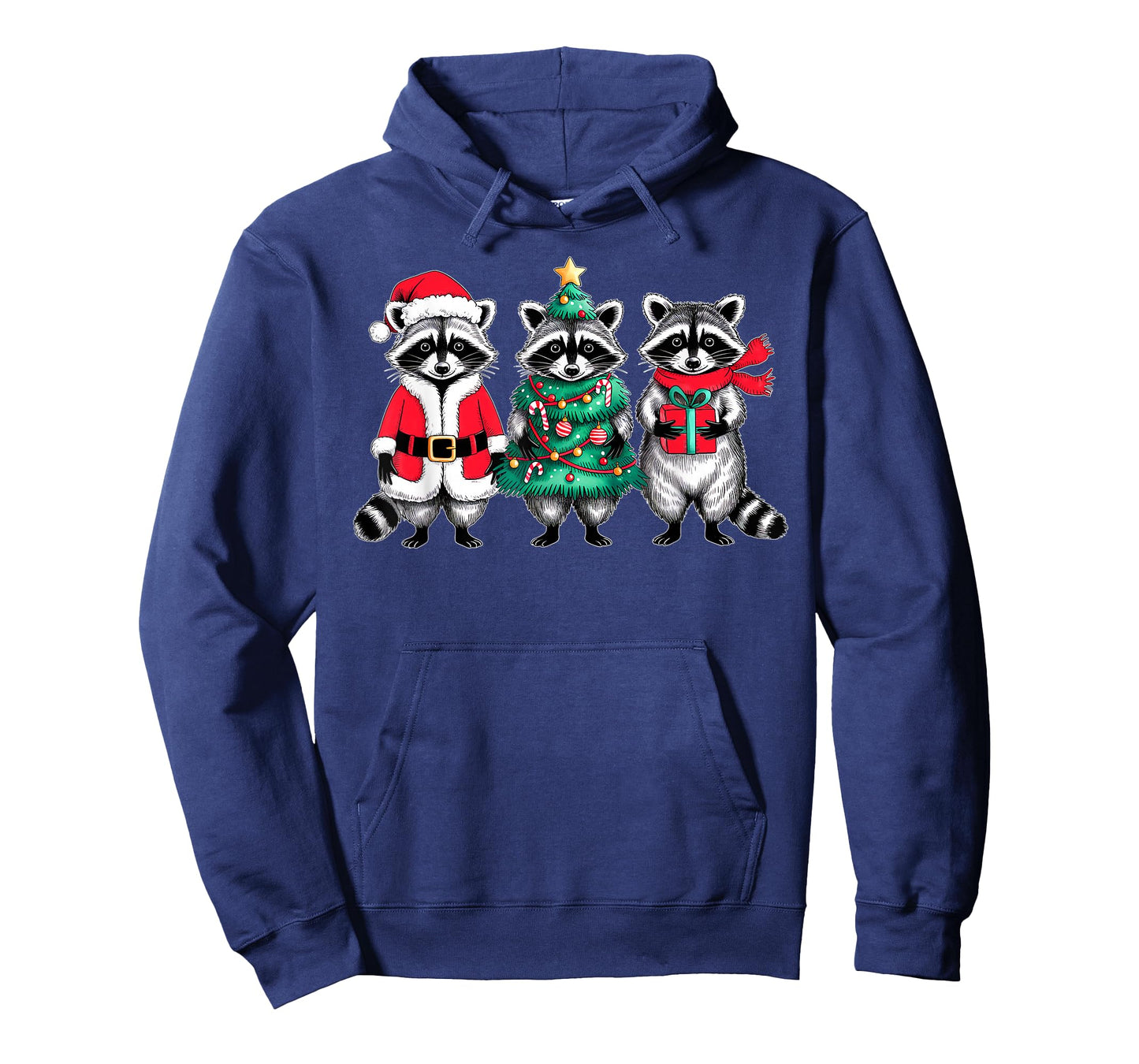 Raccoon Christmas Tree Light Santa Hat Xmas Family Men Women T-Shirt