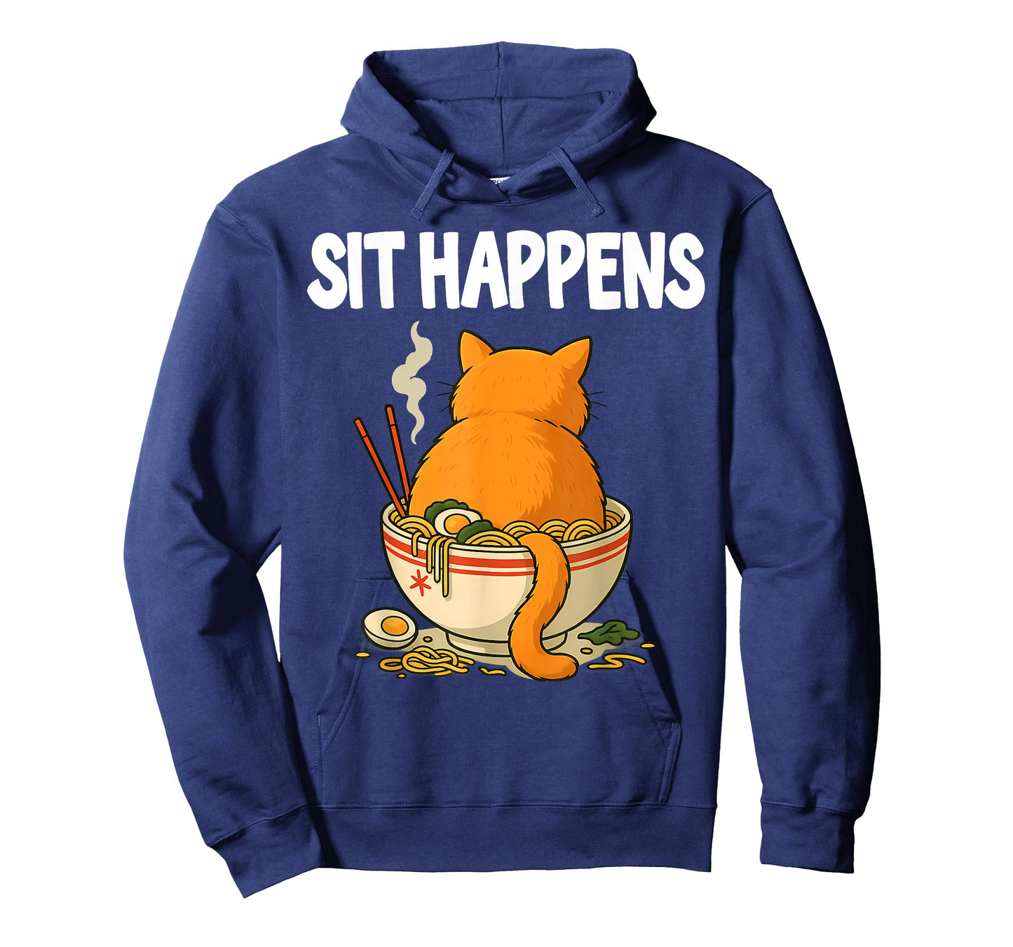 Funny Cat Ramen Bowl Sit Happens Orange Chubby Tabby Humor T-Shirt