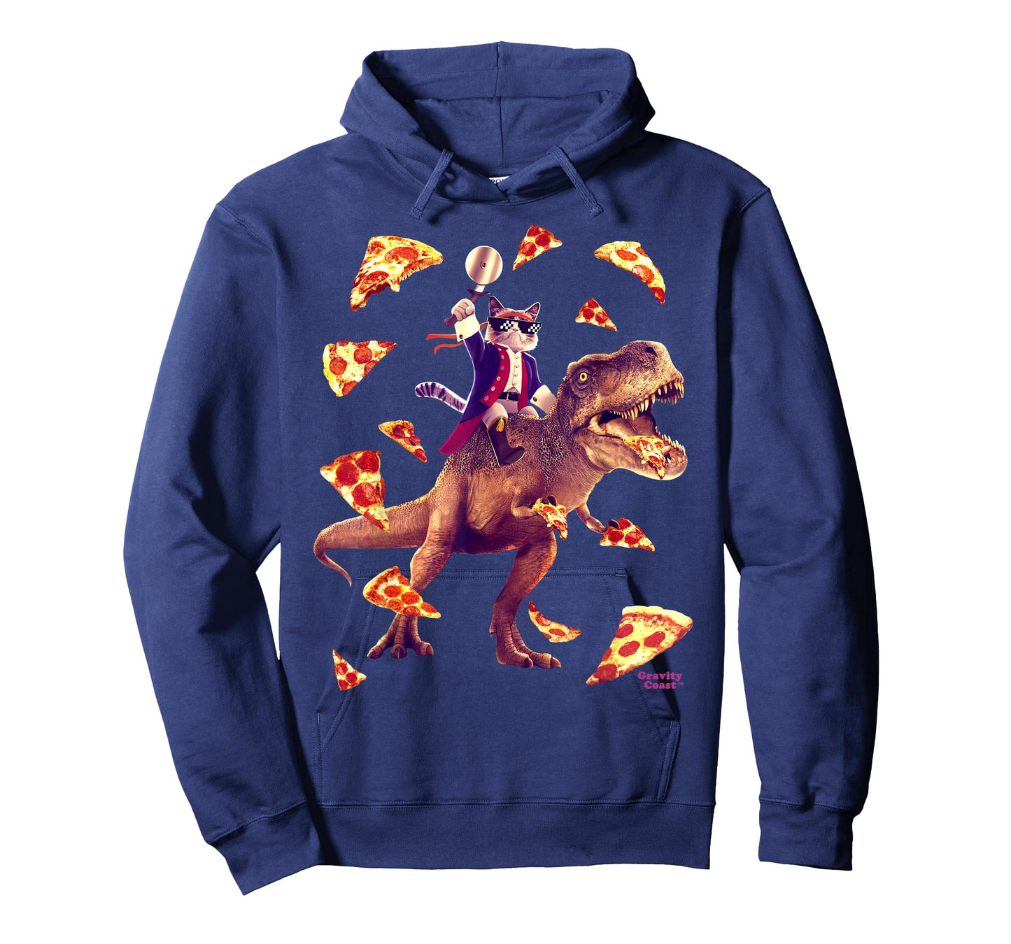 Samurai Cat Riding T Rex Eating Pizza Funny Dino for Kids T-Shirt