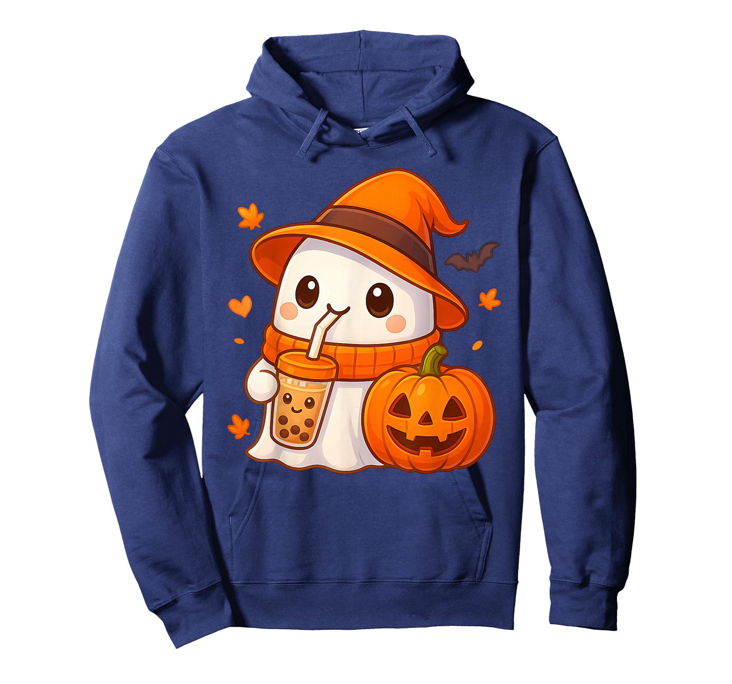 Kawaii Ghost Drinking Pumpkin Boba Tea Cute Ghost Halloween T-Shirt