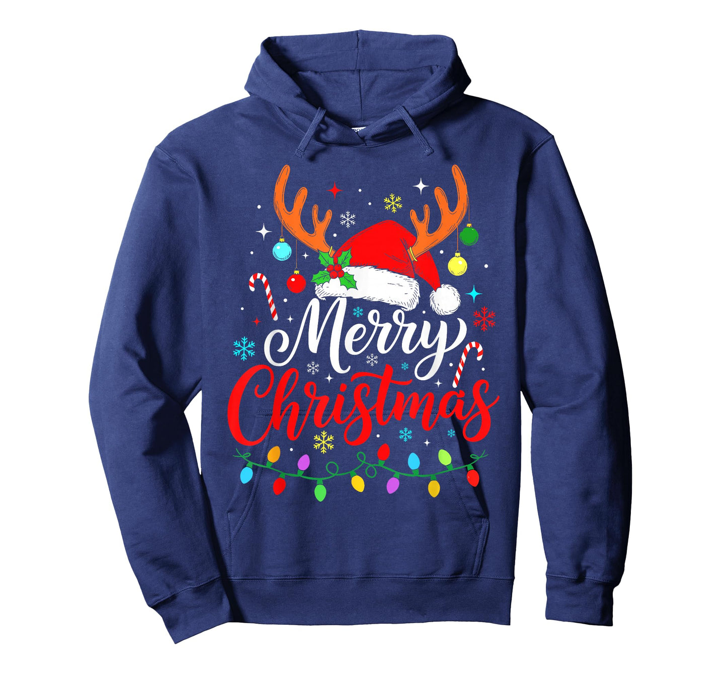 Merry Christmas Reindeer Santa Hat Holiday Matching Family T-Shirt