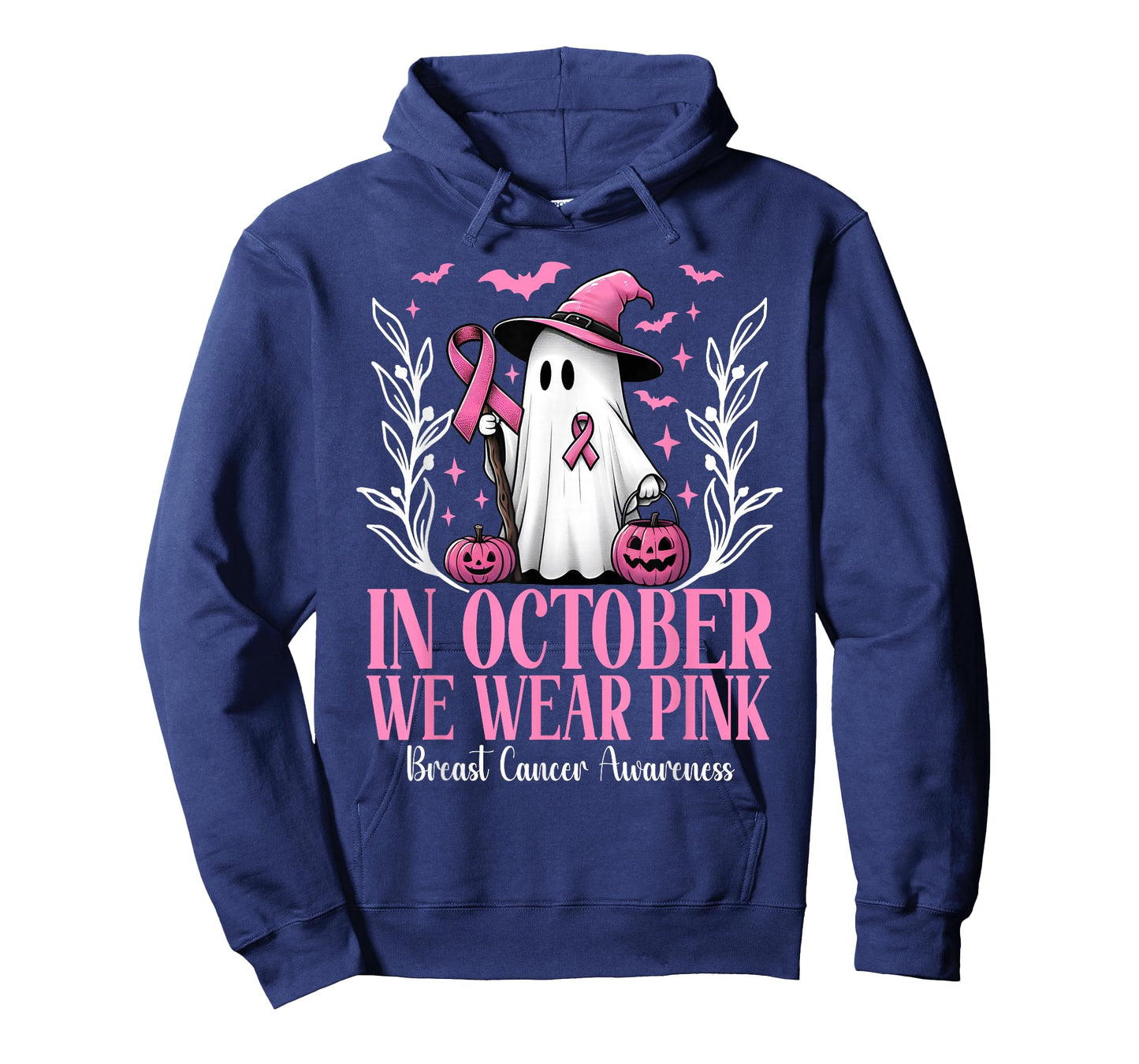 In October We Wear Pink Breast Cancer Witch Ghost Halloween T-Shirt