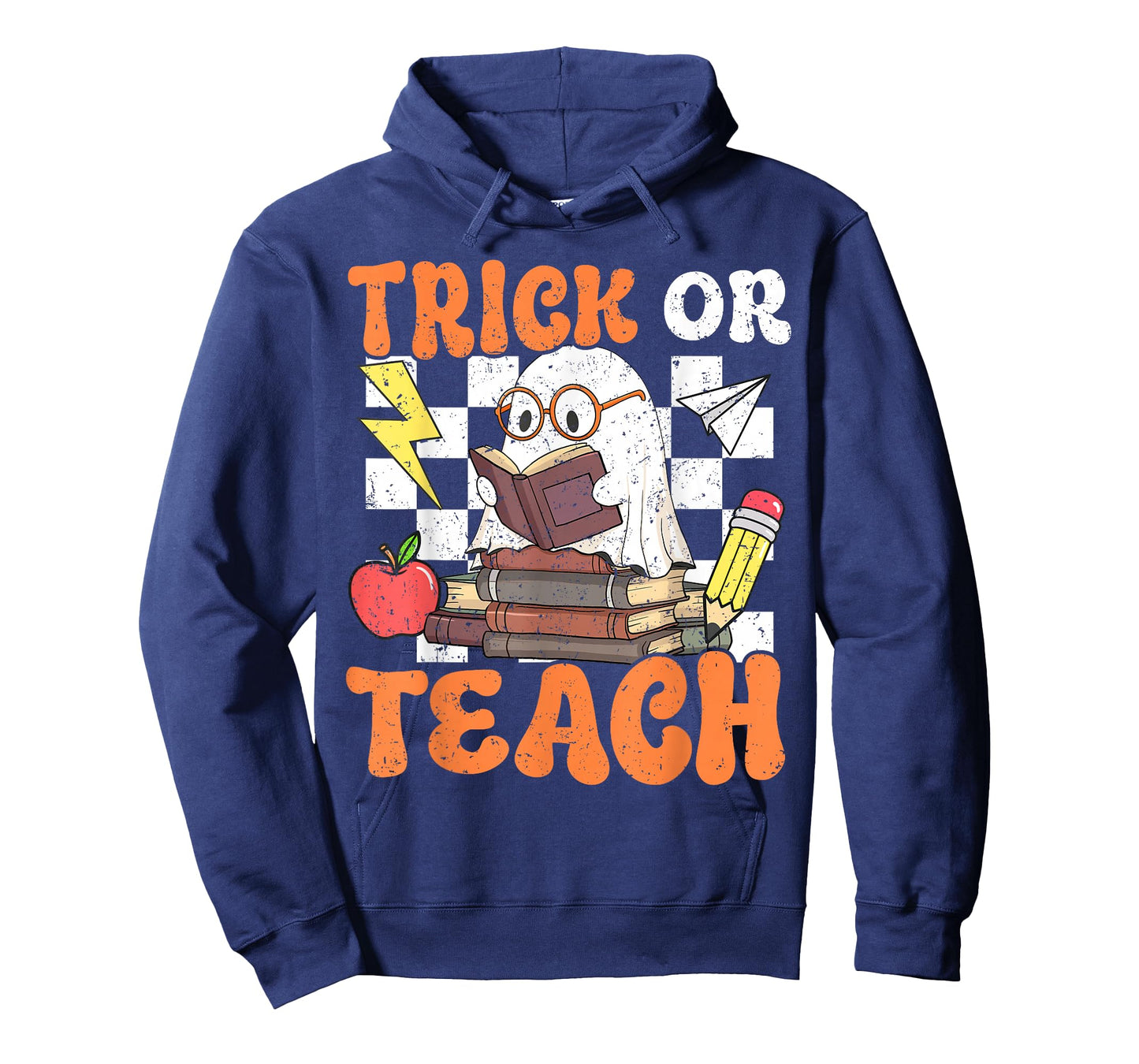 Trick or Teach Retro Halloween Teacher Reading Ghost Womens T-Shirt