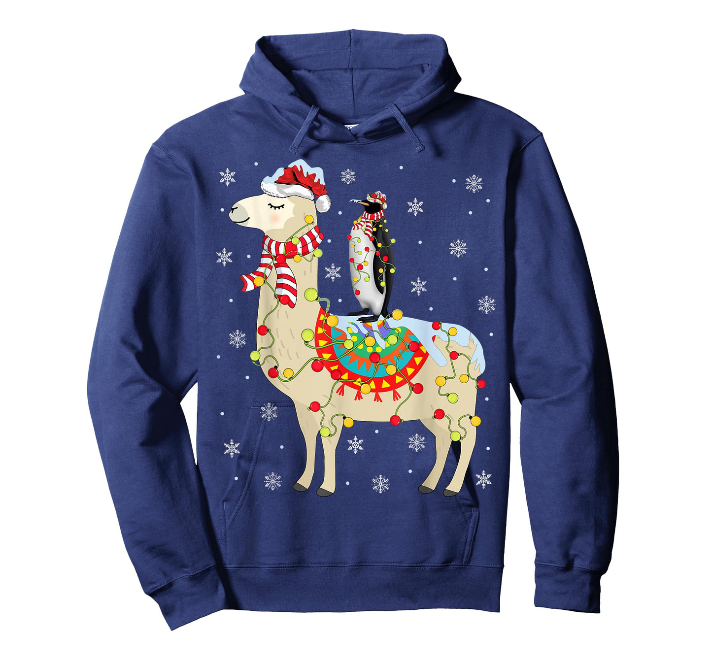 Xmas Lighting Santa Llama Riding Penguin Christmas T-Shirt
