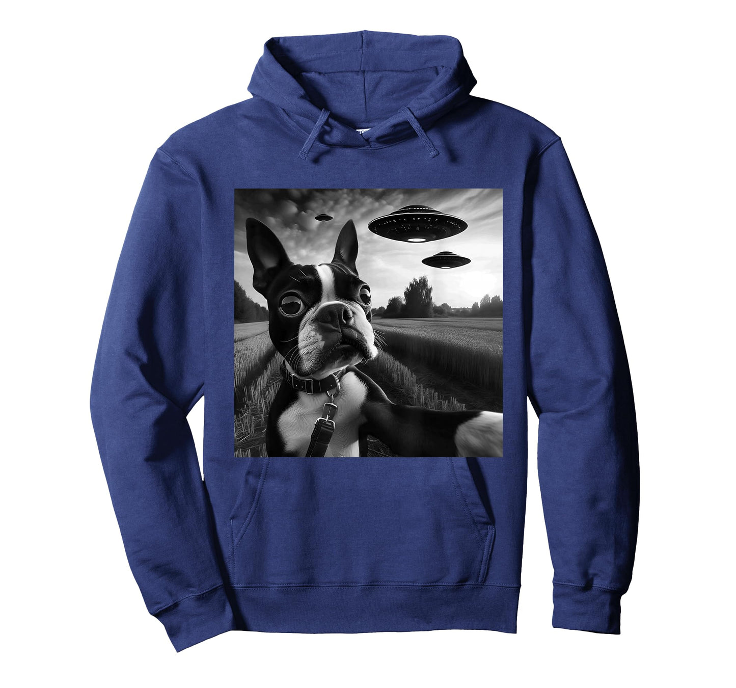Boston Terrier Funny Graphic Selfie with UFOs Weird Aliens T-Shirt