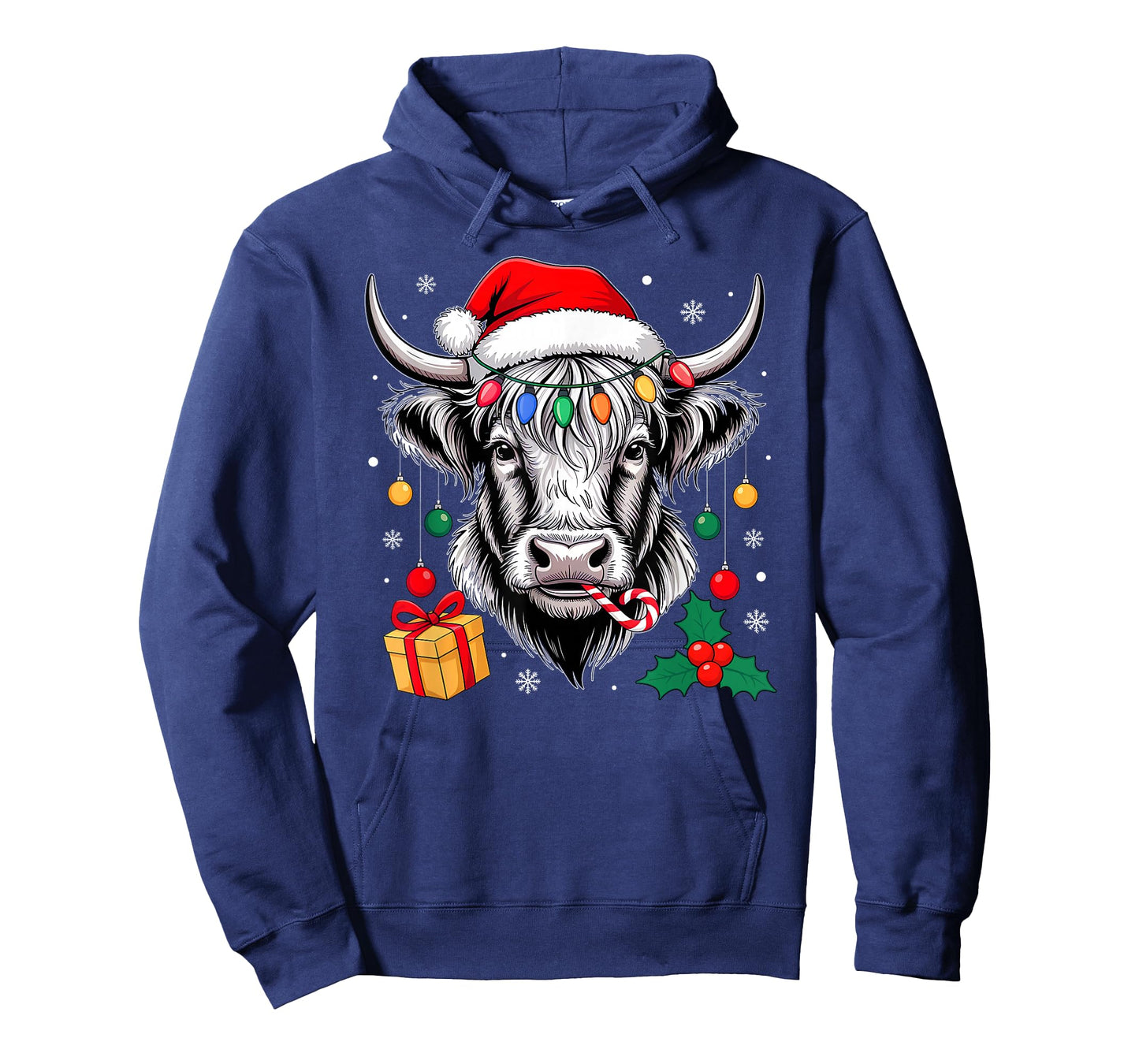 Cow Christmas Lights Santa Hat Family Matching Xmas Pajamas T-Shirt