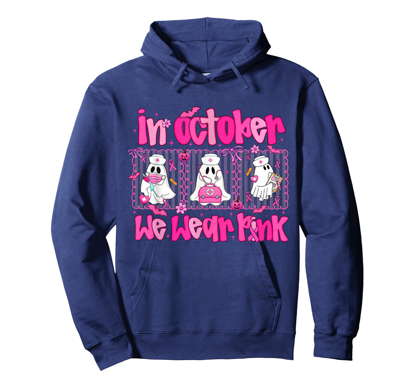 In October We Wear Pink Nurse Ghost Halloween Breast Cancer T-Shirt