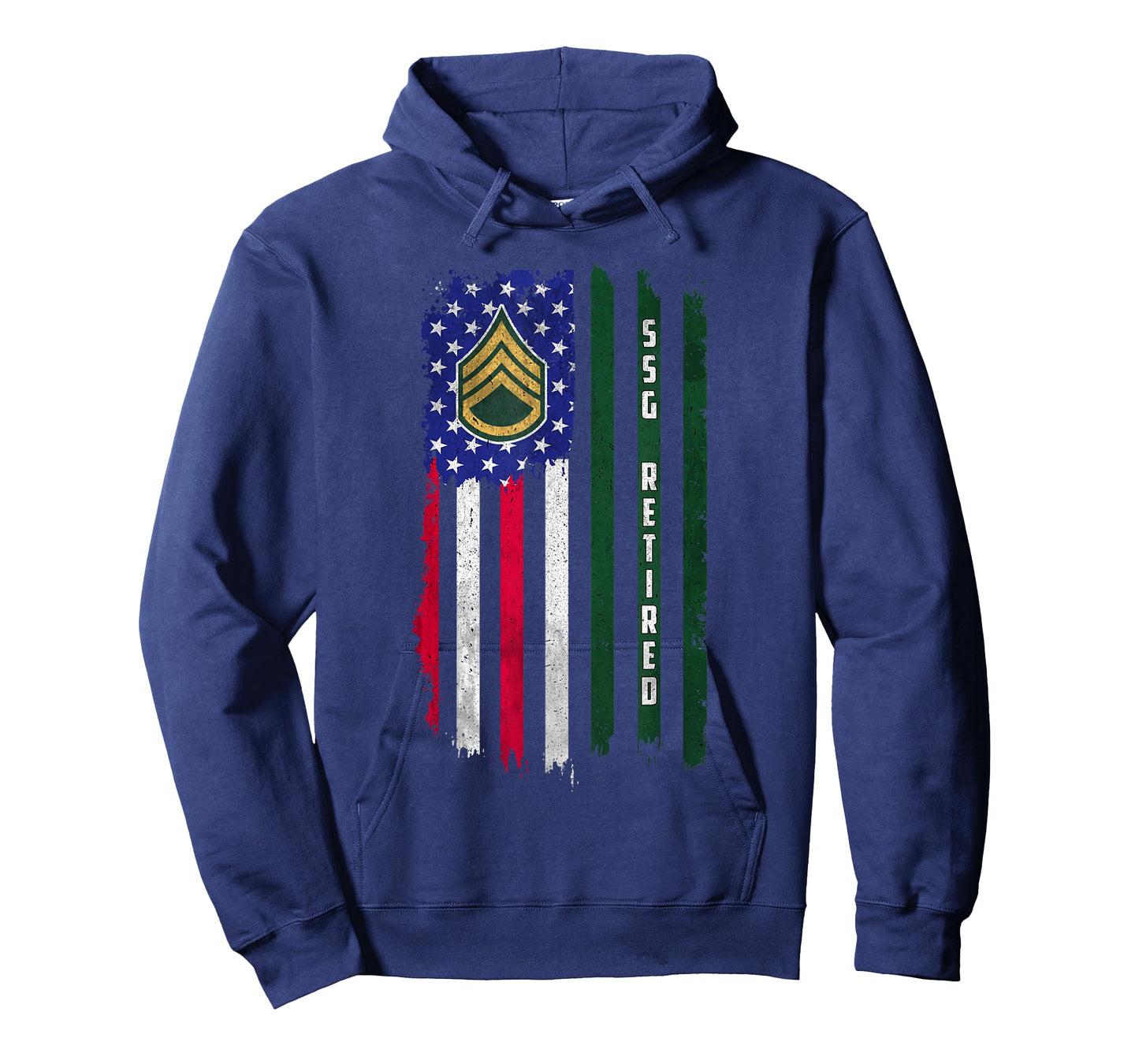 Retired E-6 Staff Sergeant SSG Rank American Flag Veteran T-Shirt
