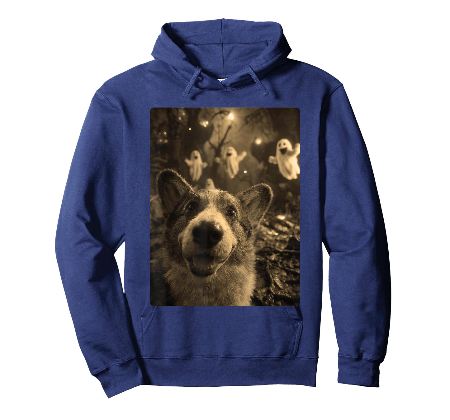 Funny Corgi Selfie with Ghosts Haunted Forest Halloween Dog T-Shirt