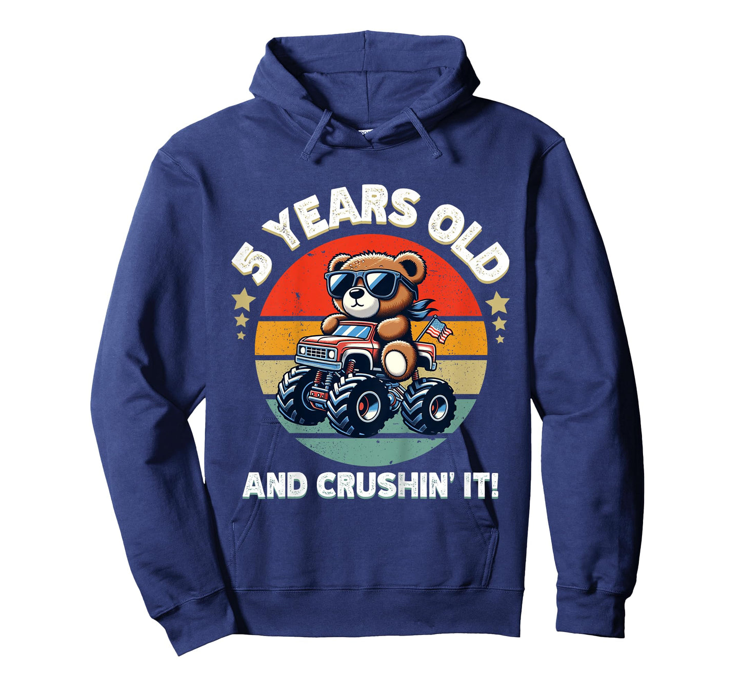Kids Retro 5th Birthday Monster Truck Teddy Bear Crushin' It Boys T-Shirt