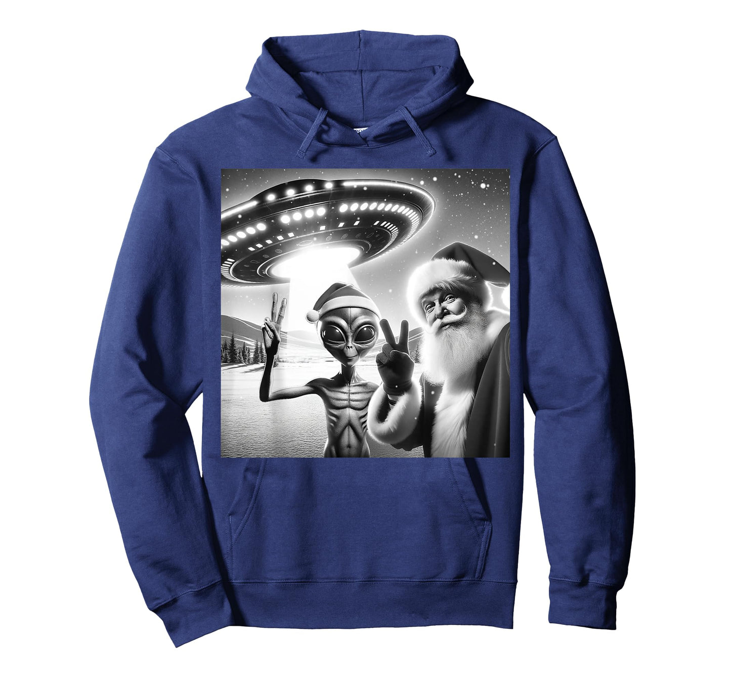 Funny Santa Selfie Alien UFO Lover Peace Sign Ugly Christmas T-Shirt