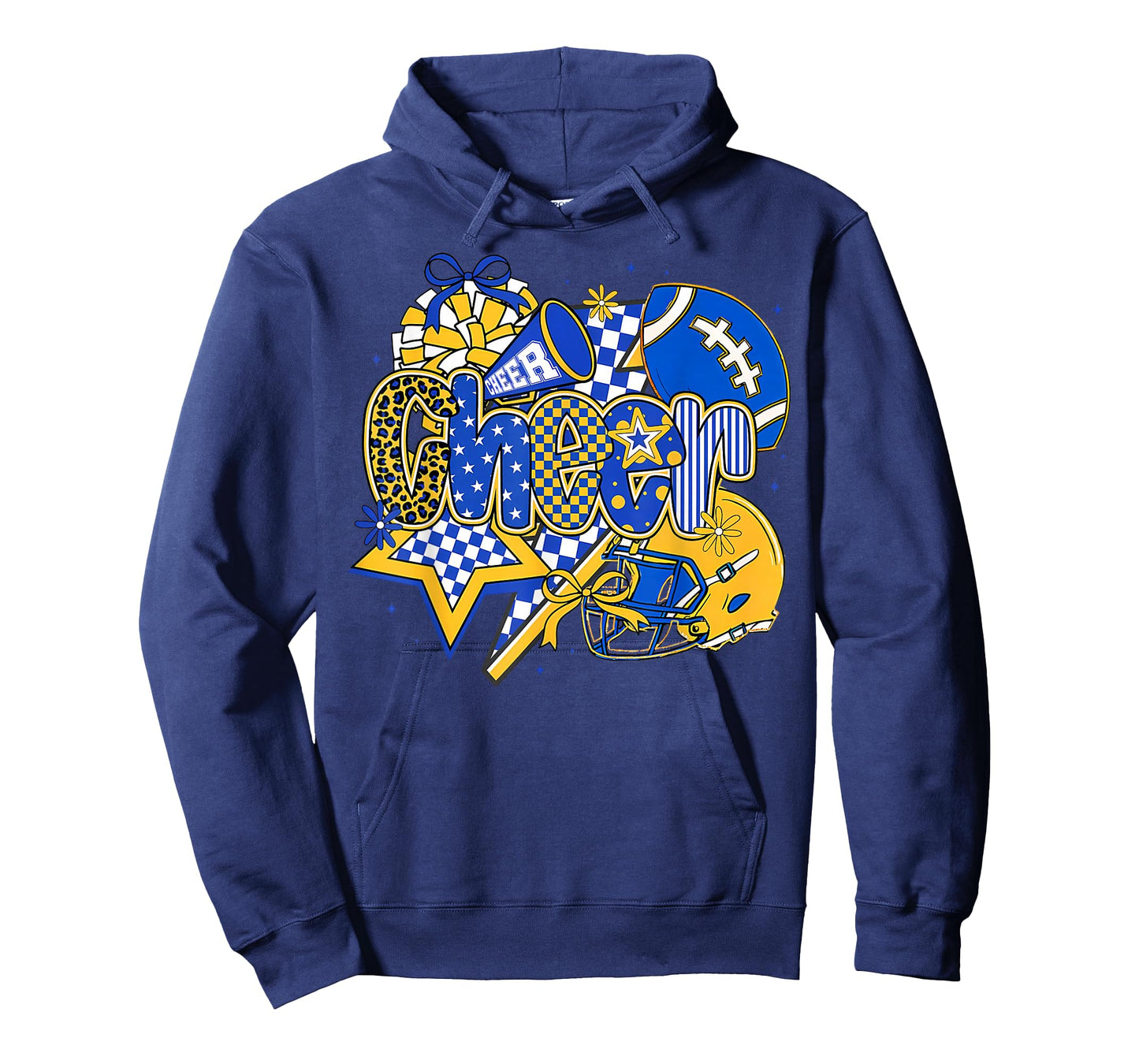Retro Blue & Gold Cheer Football Game Day Coquette Bow T-Shirt