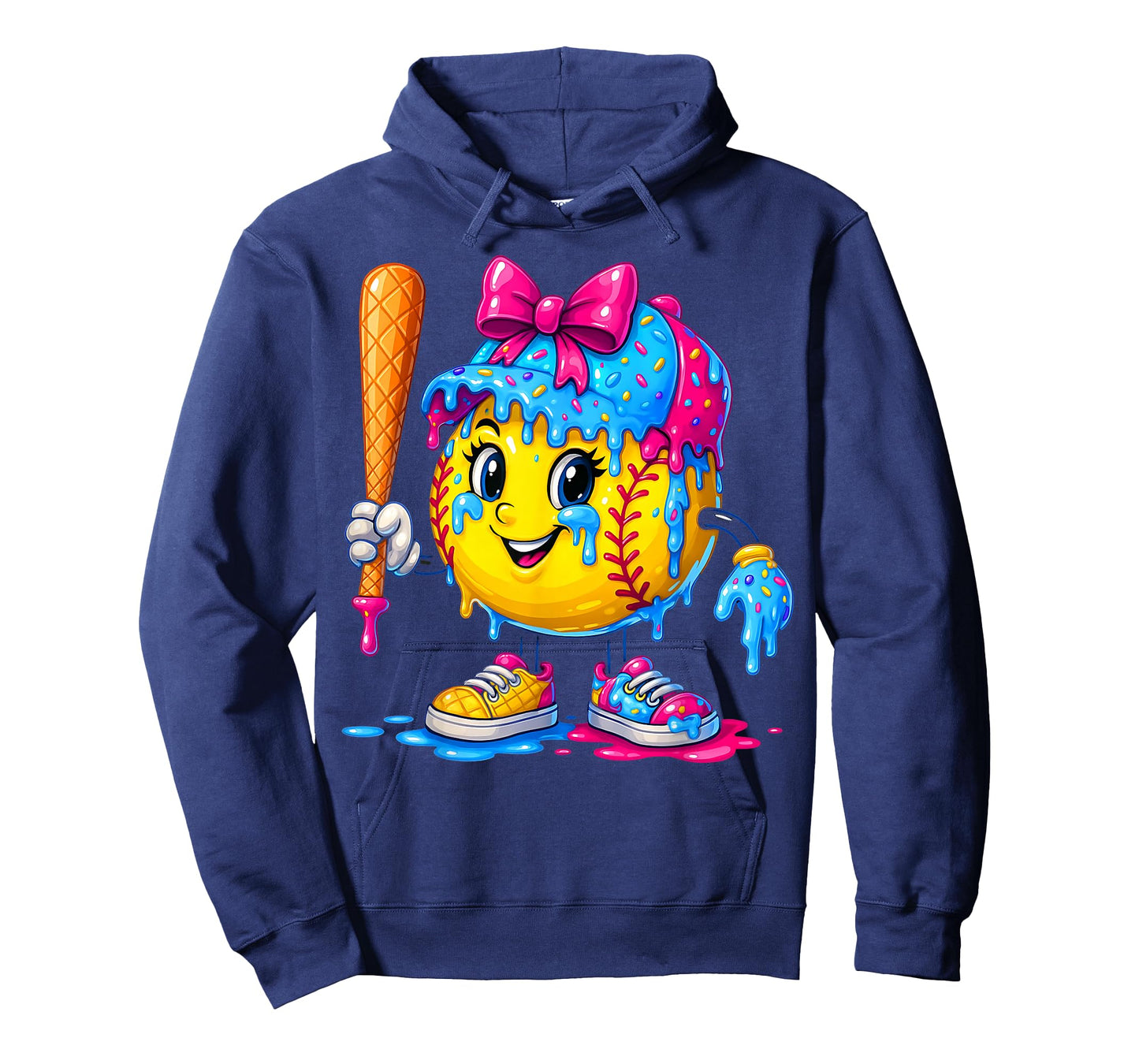 Softball Girls Ice Cream Drip Bat Sweet Sport Youth Game Day T-Shirt