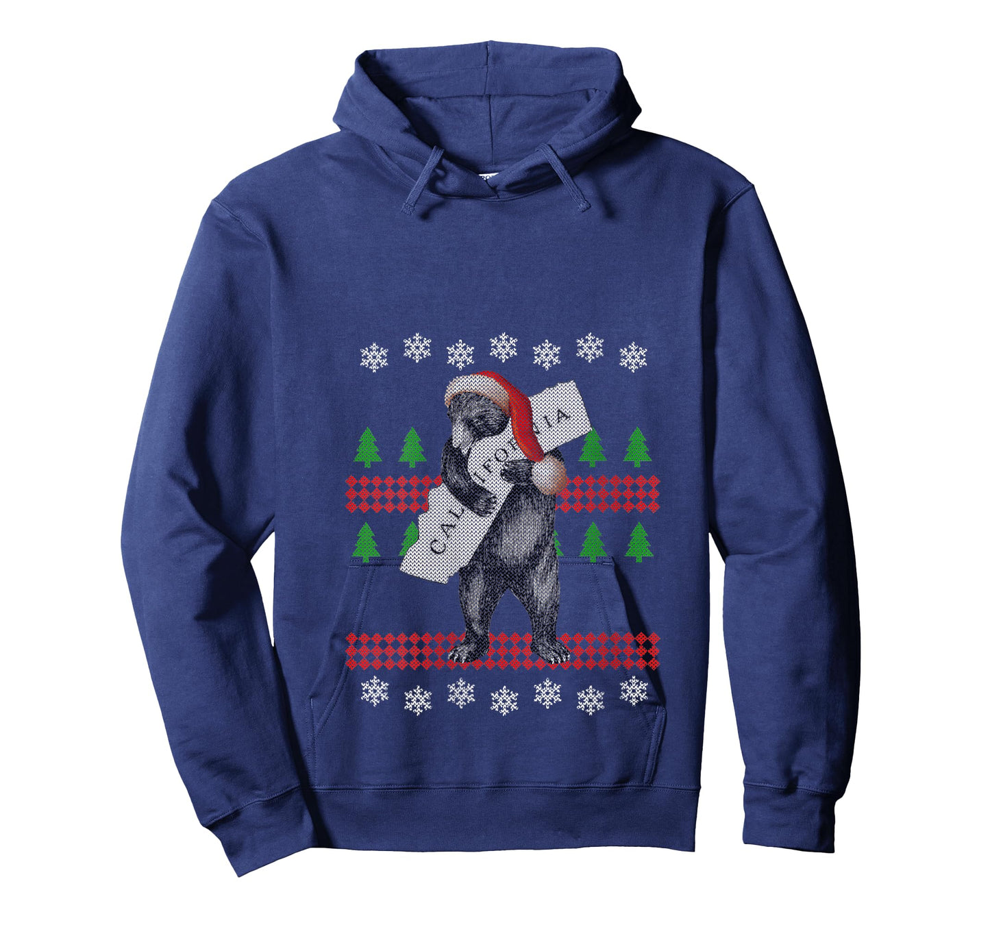 Womens Santa Hat I Love California Ugly Christmas Cali Pride Bear V-Neck T-Shirt