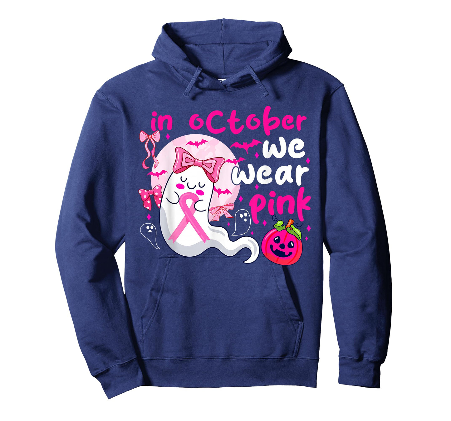 in October We Wear Pink Boo Ghost Breast Cancer Awareness T-Shirt