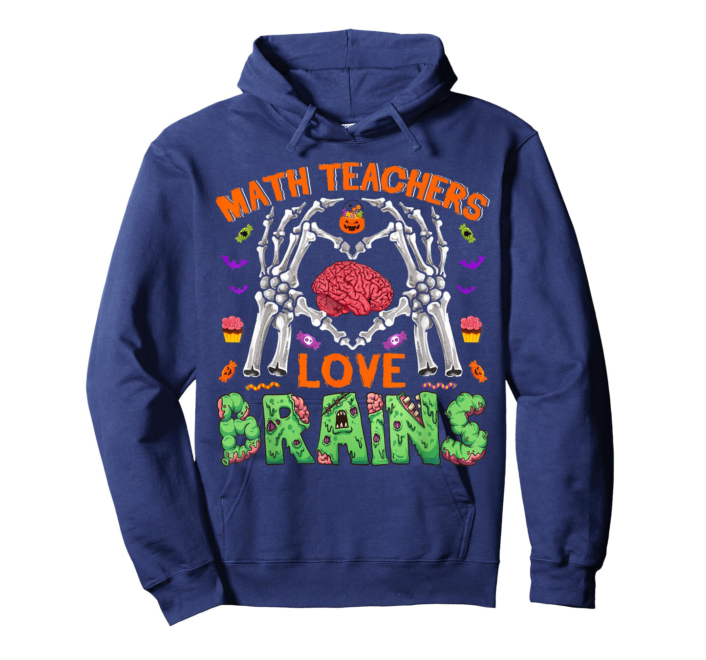 Math Teacher Love Brain Heart Skeleton Hand Zombie Halloween T-Shirt