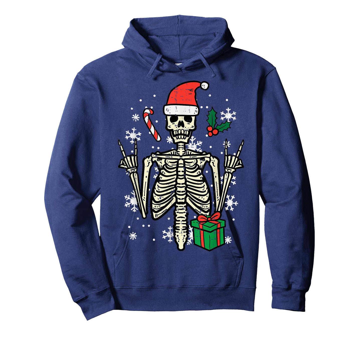 Christmas Rocker Skeleton Santa Rock Hand Xmas Men Boys Kids T-Shirt