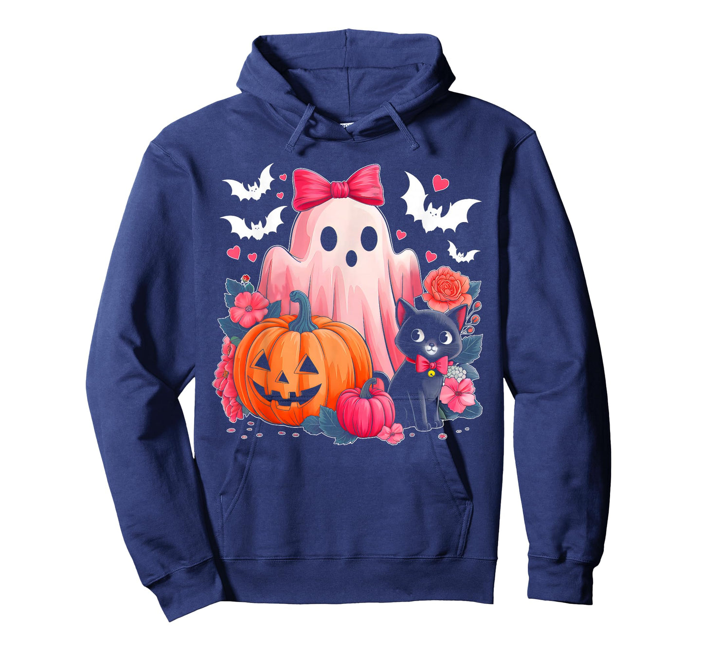 Cute Floral Pink Ghost Pumpkin Black Cat Halloween Costume T-Shirt