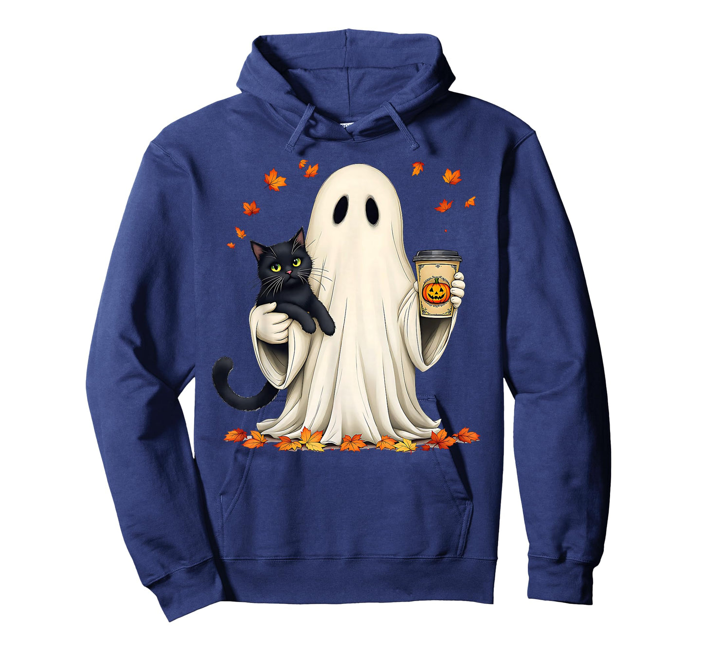 Ghost Holding a Cat with Pumpkin Coffee Halloween & Autumn T-Shirt