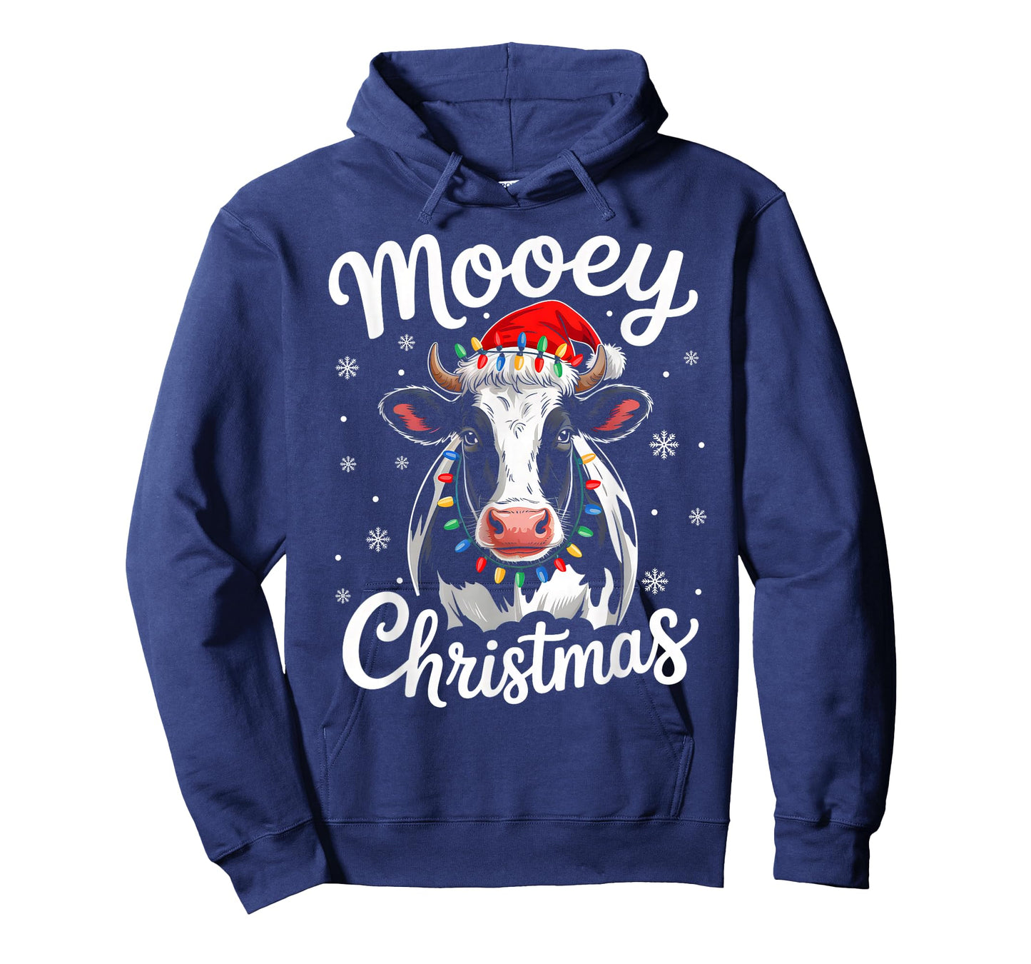 Mooey Christmas Lights Santa Hat Xmas Pajamas Cow Lover T-Shirt