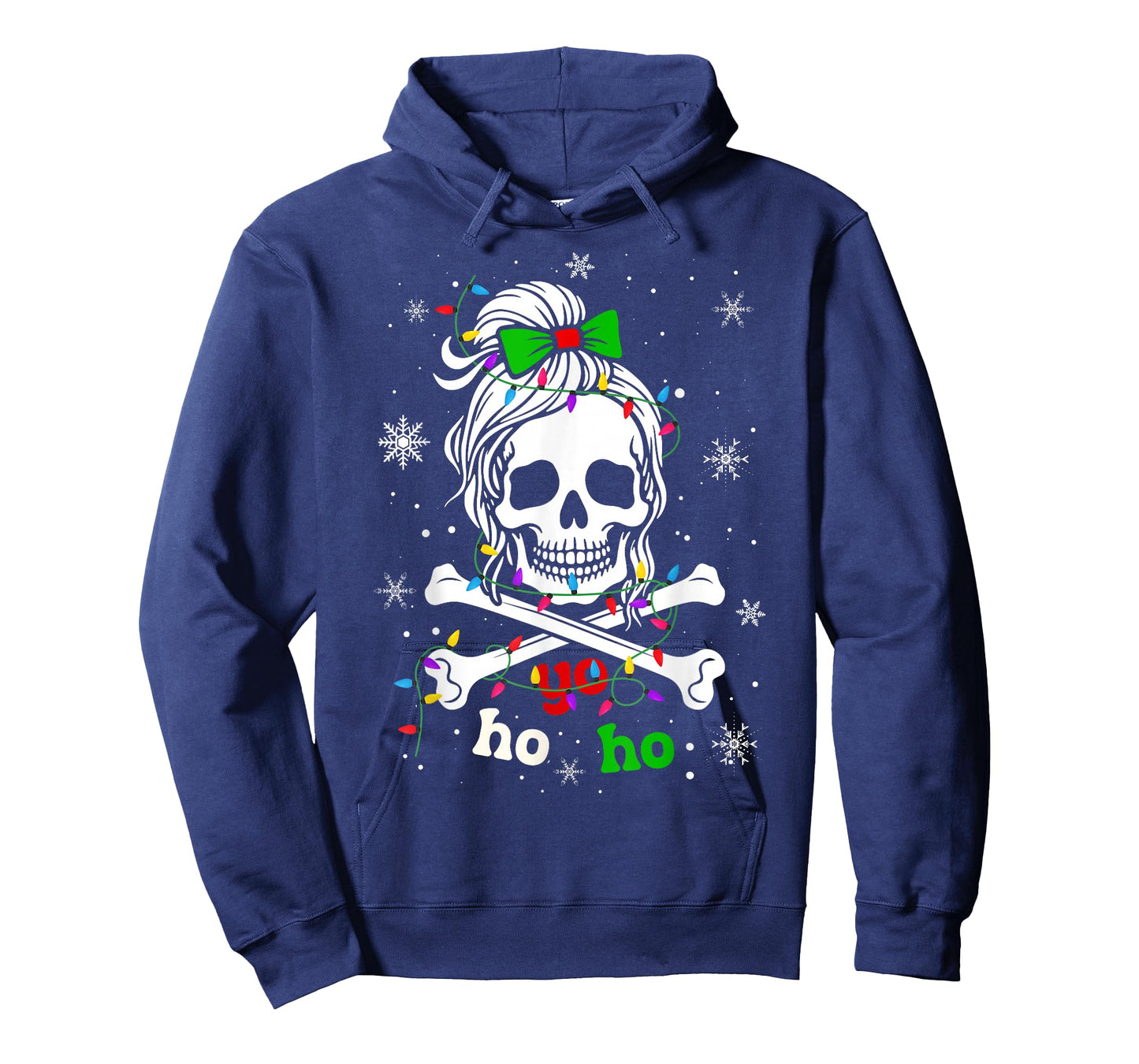 Yo Ho Ho Messy Bun Skeleton Skull Christmas Girls Women Xmas T-Shirt