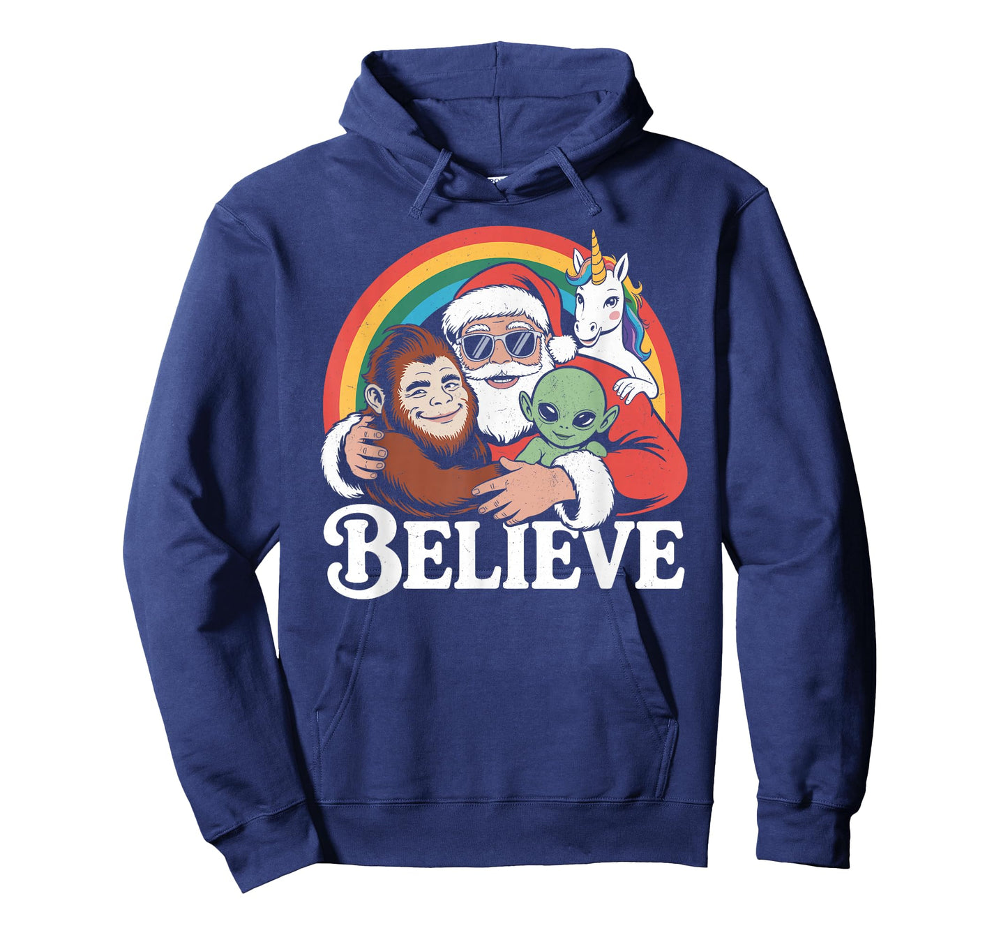 Believe Santa Bigfoot Alien Unicorn Funny Christmas T-Shirt