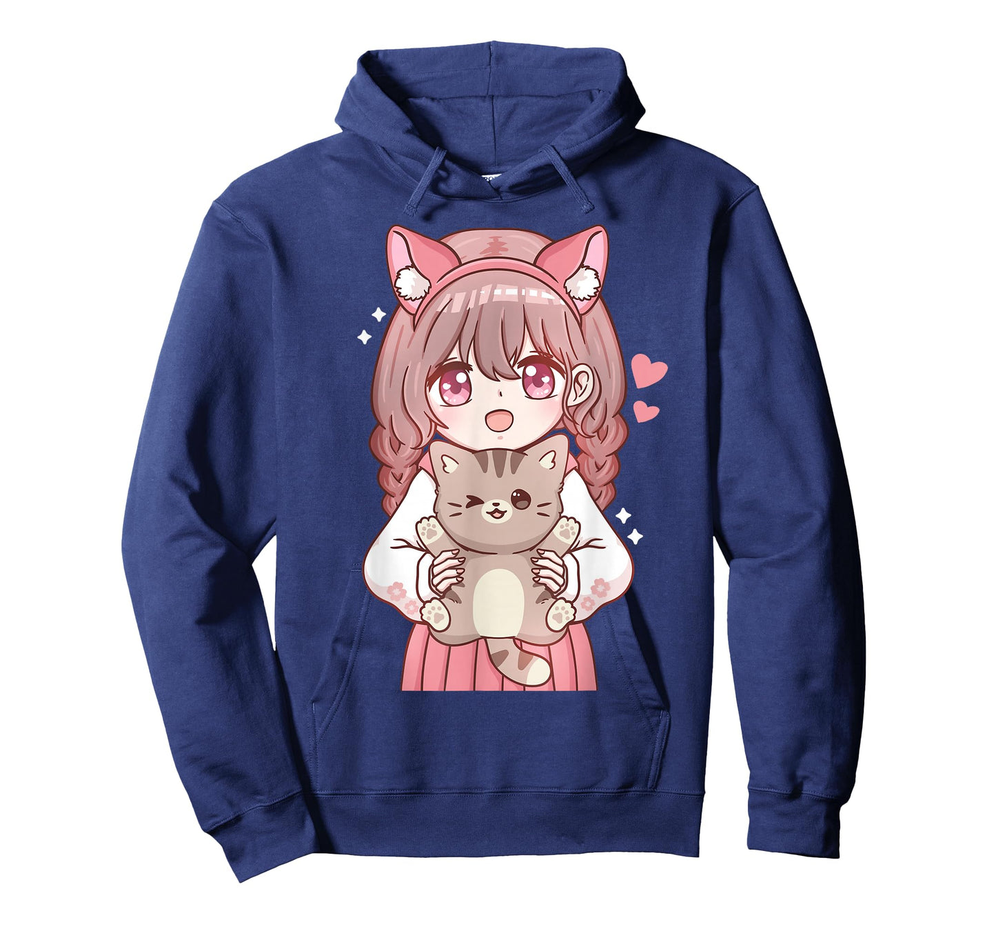 Anime Girl with Cat Kawaii Cat Lover Otaku T-Shirt Small