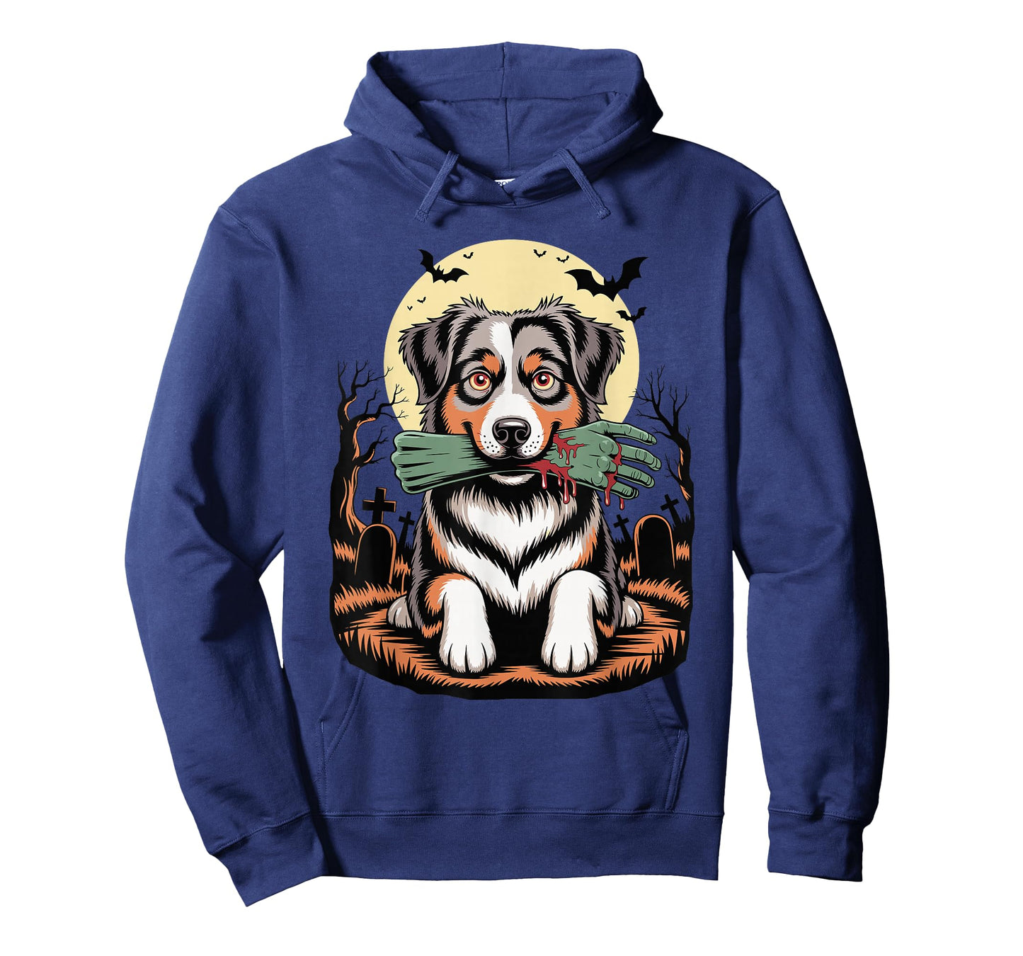 Halloween Moon Zombie Hand Australian Shepherd Aussie Dog T-Shirt