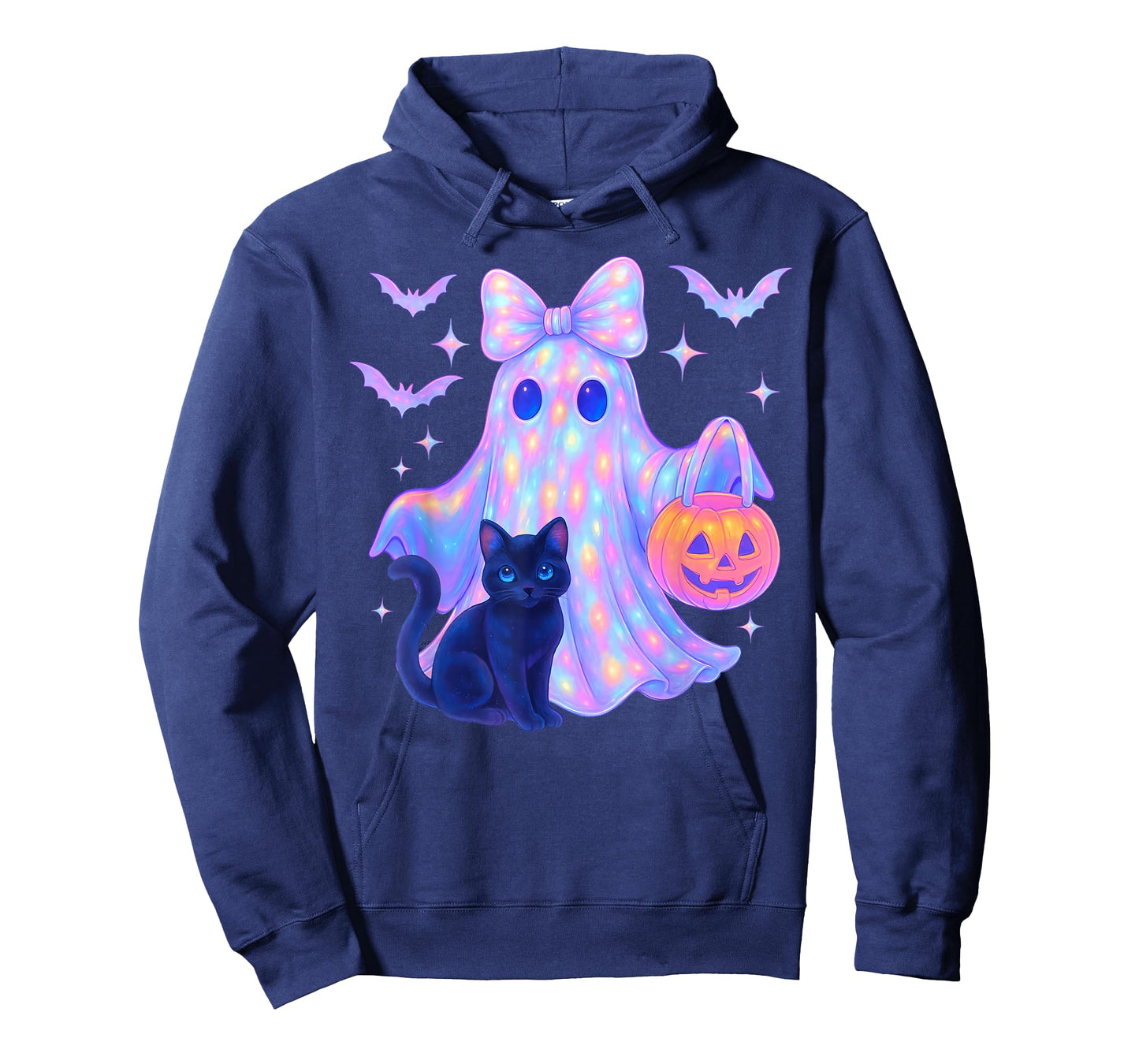 Floral Colorful Ghost Black Cat Coquette Bow Halloween Women T-Shirt
