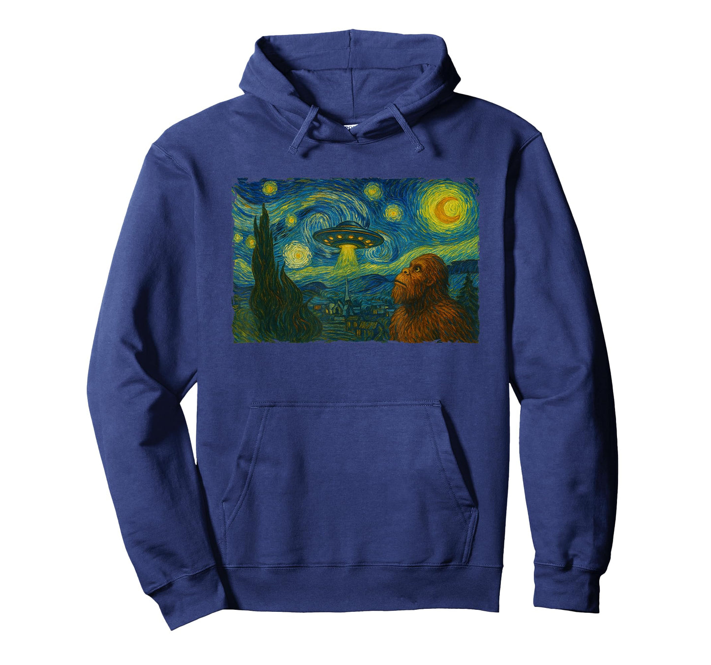 Starry Night UFO Bigfoot Funny Sci-Fi Van Gogh Painting T-Shirt
