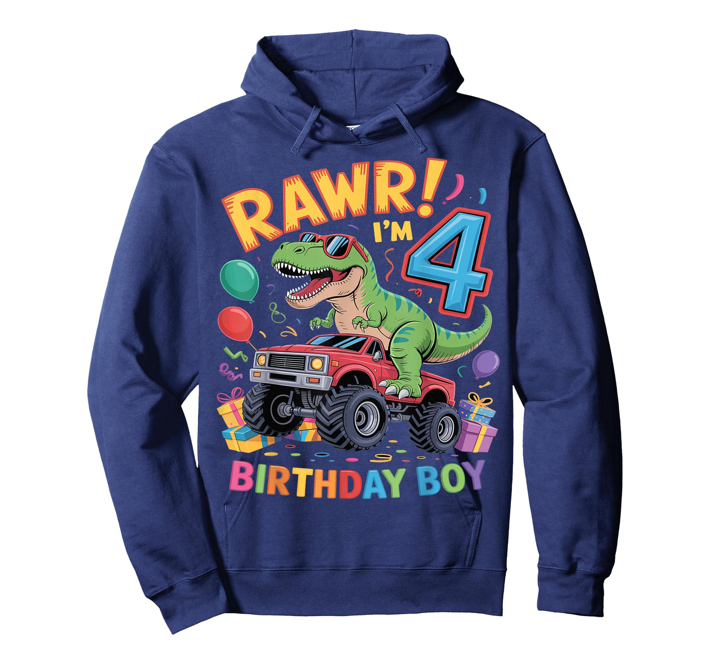 Rawr I'm 4 Dinosaur Monster Truck Birthday Boy T-Shirt