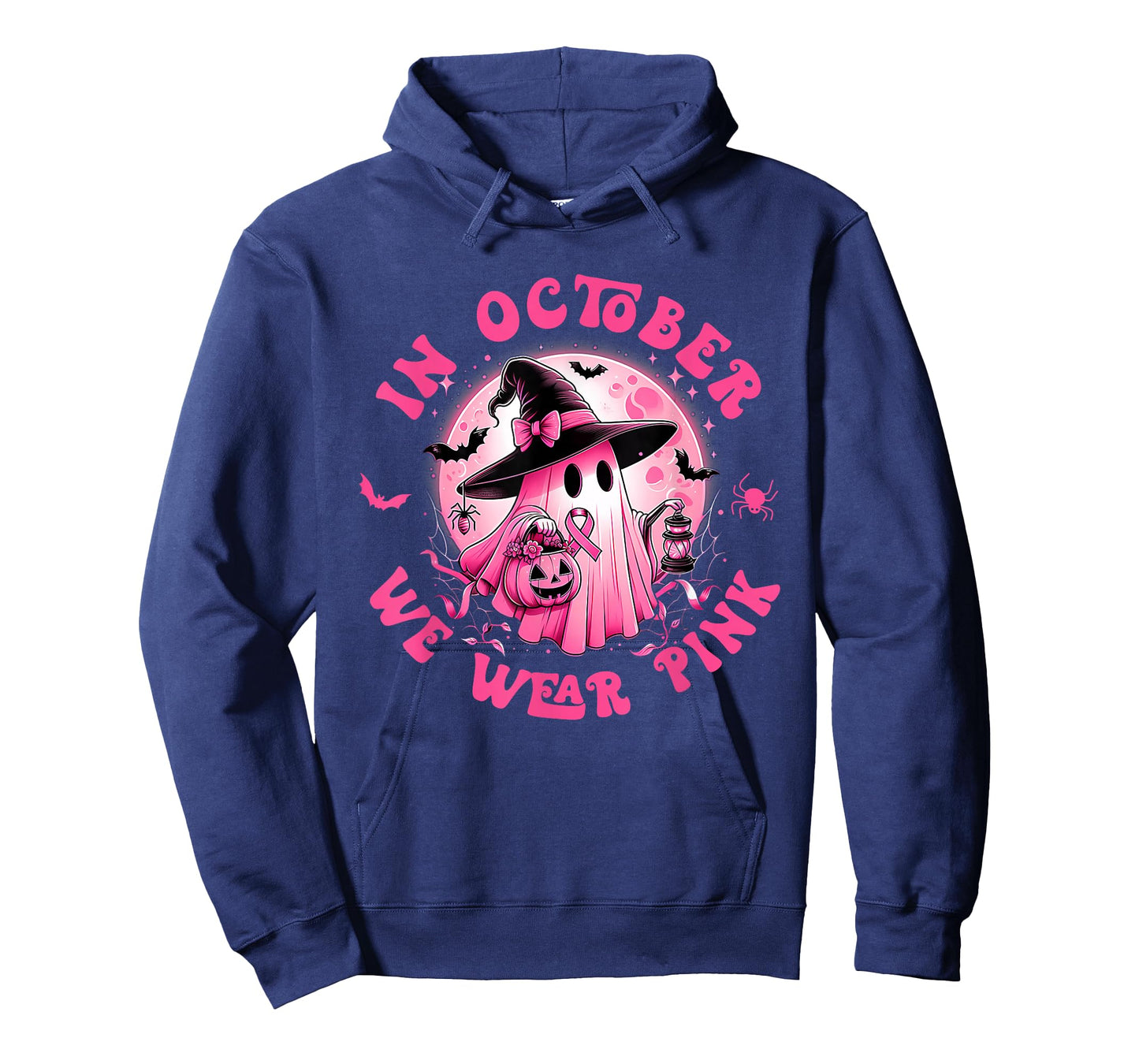 in October We Wear Pink Ghost Witch Breast Cancer Awareness T-Shirt
