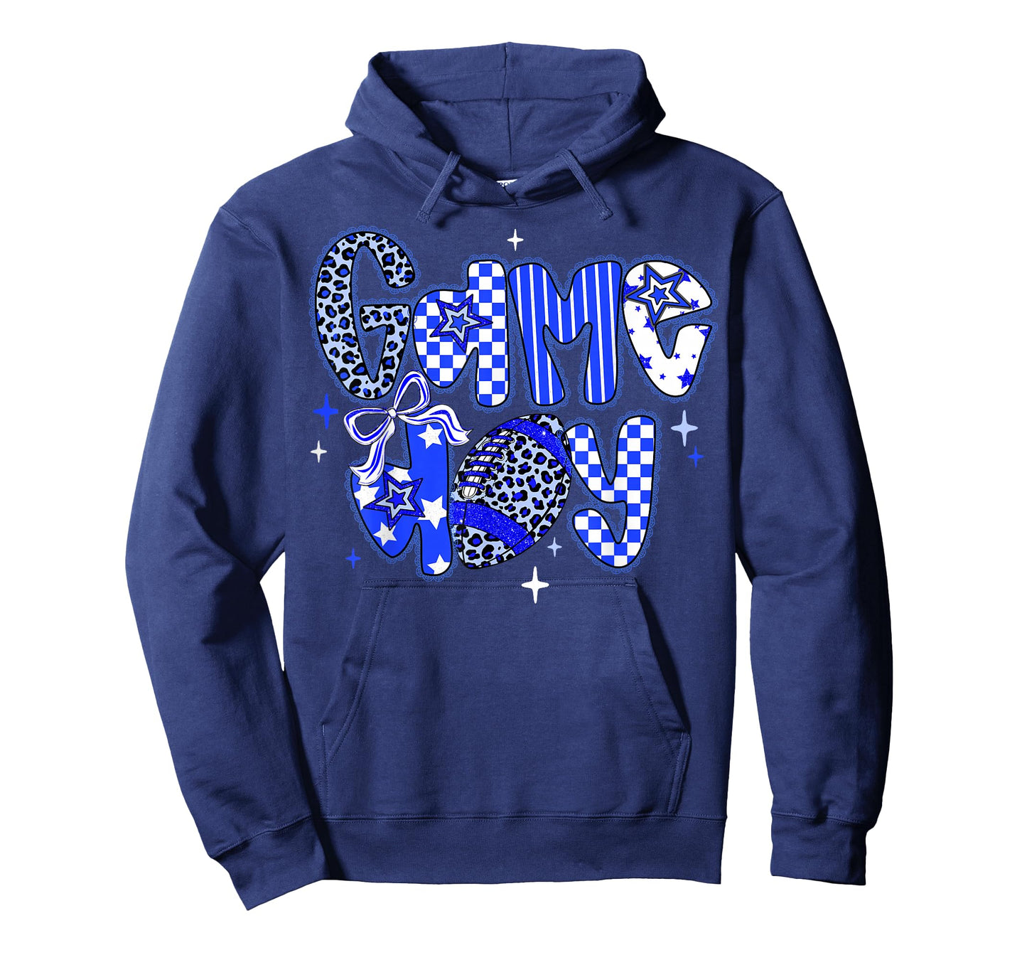 Game Day Football Girly Lace Bow Team Spirit Girls Blue T-Shirt