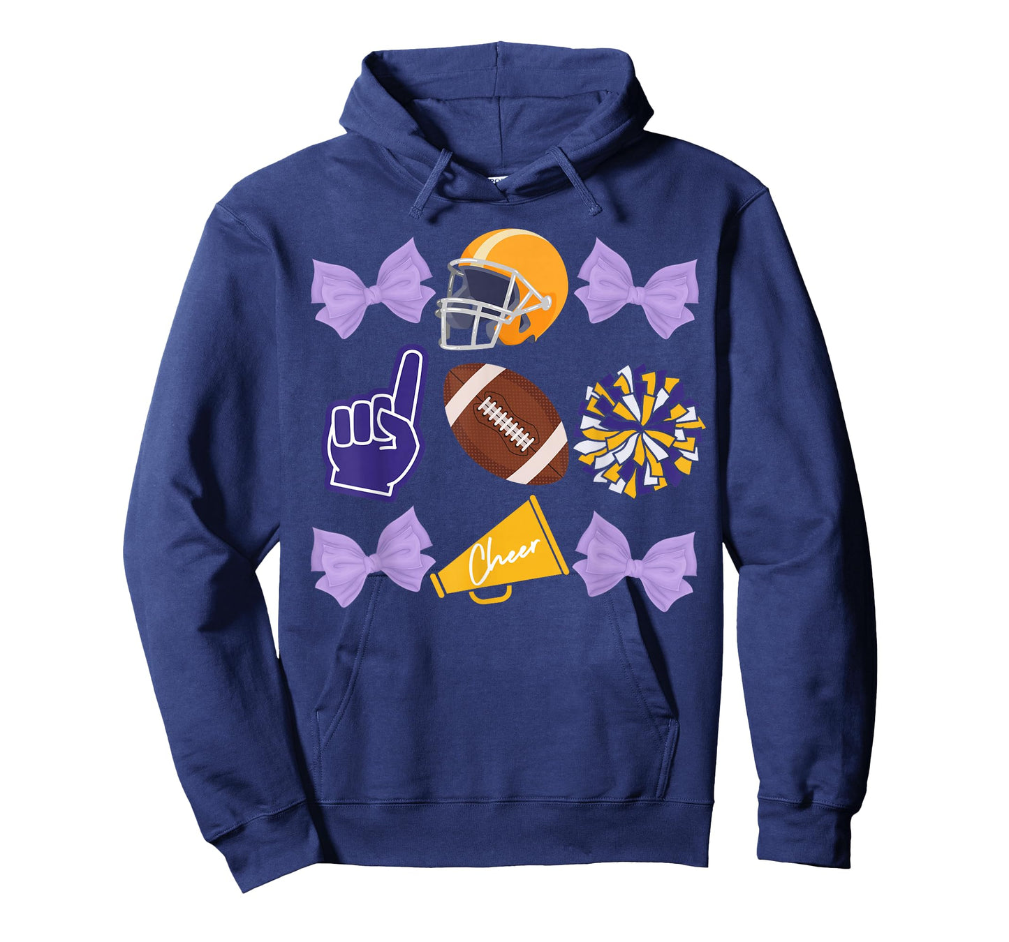 Coquette Bow Football Purple Gold Game Cheer Mom Touchdown T-Shirt
