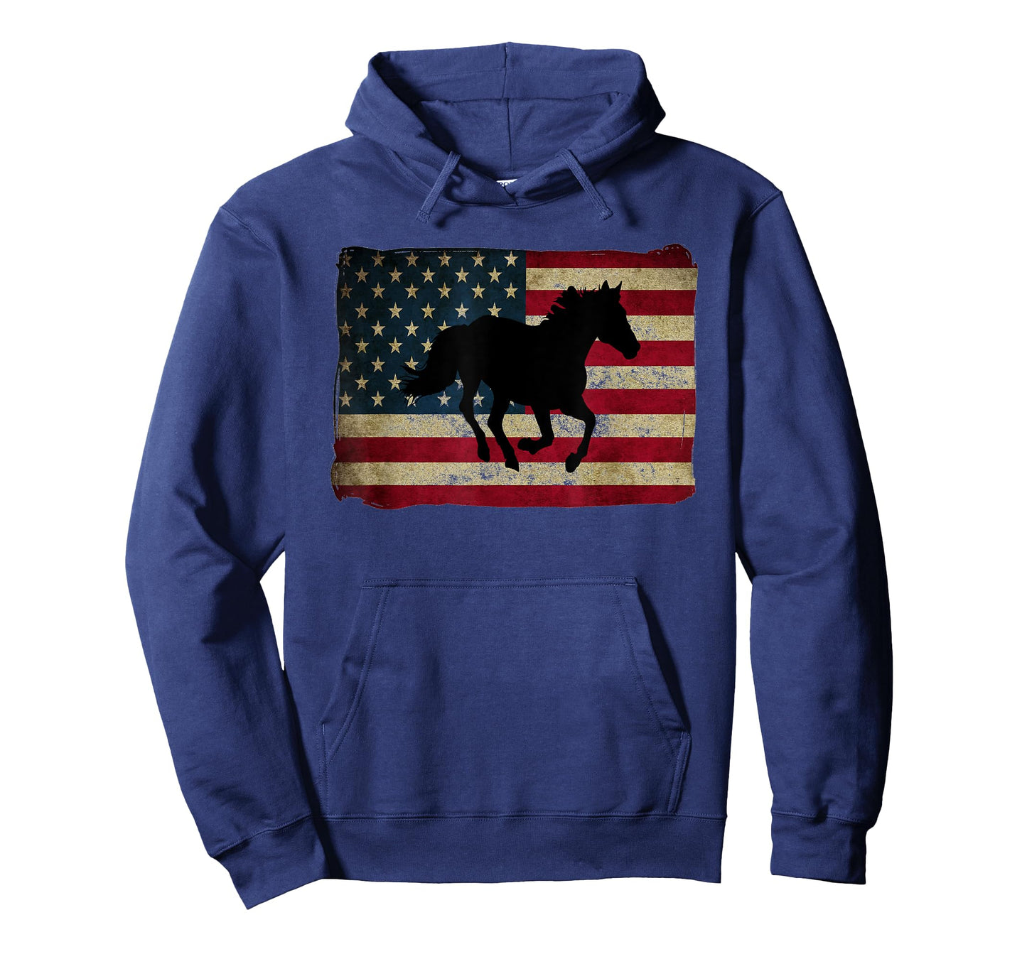 Patriotic Distressed American Flag Black Horse T-Shirt