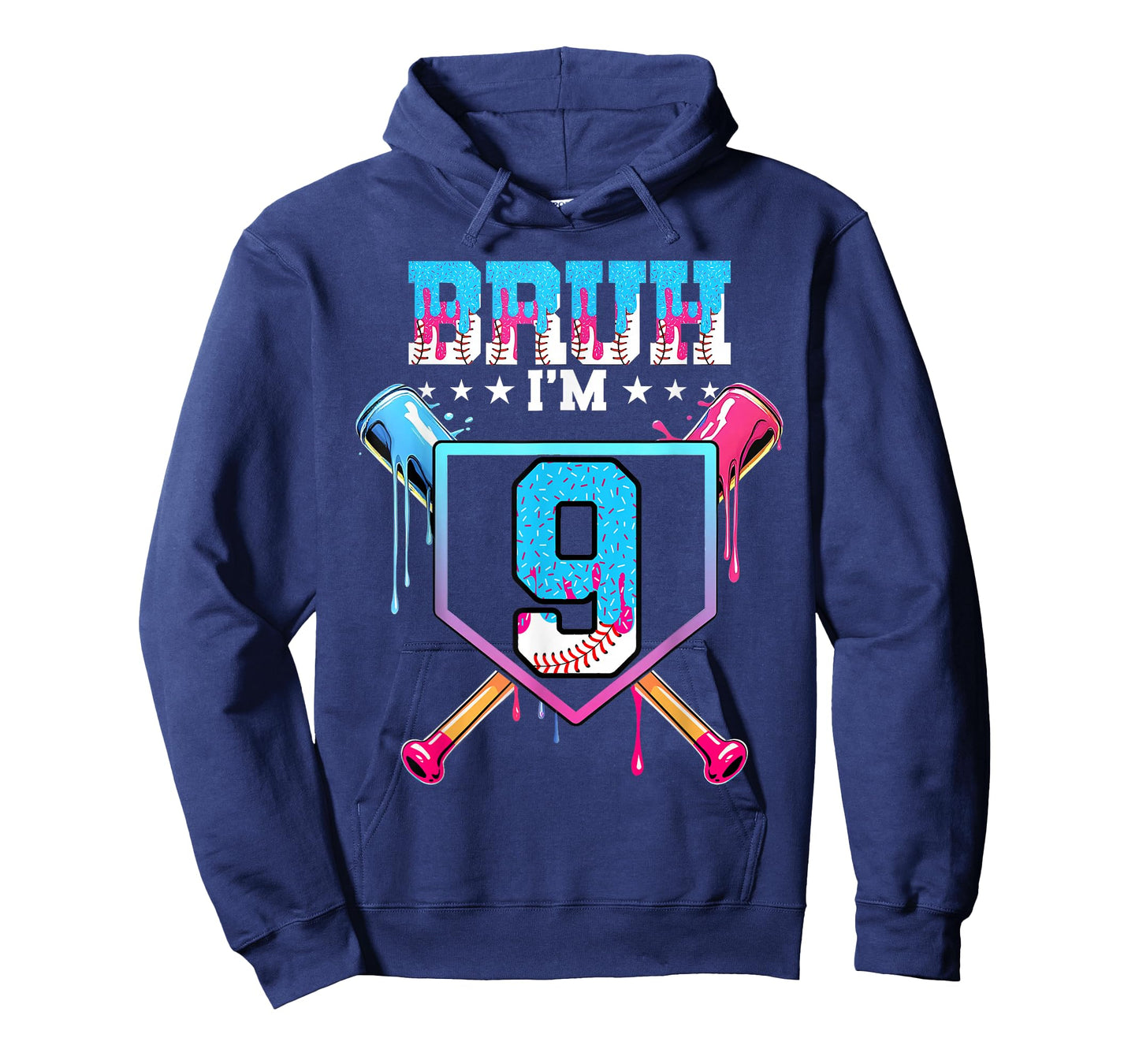 Bruh 9th Birthday Boy Baseball Ice Cream Drip 9 Year Old Boy T-Shirt