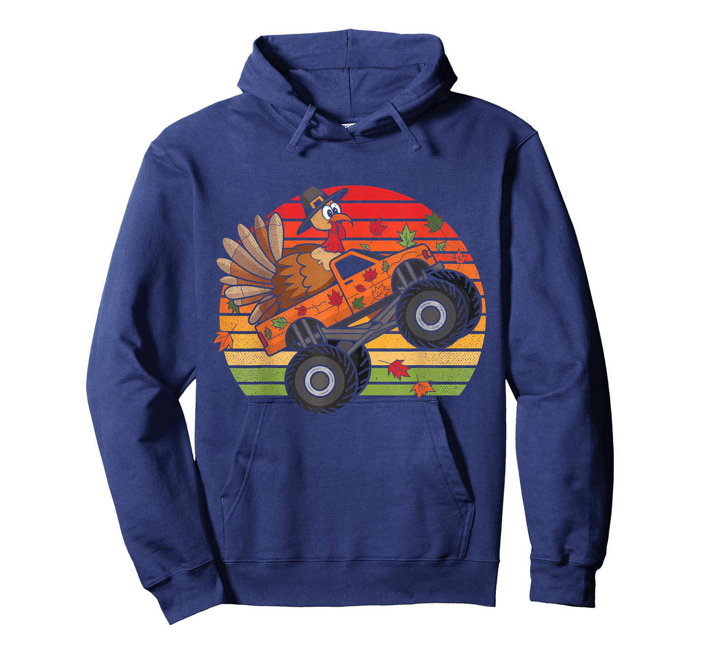 Kids Monster Truck Turkey Sunset Retro Thanksgiving Boy Kid T-Shirt