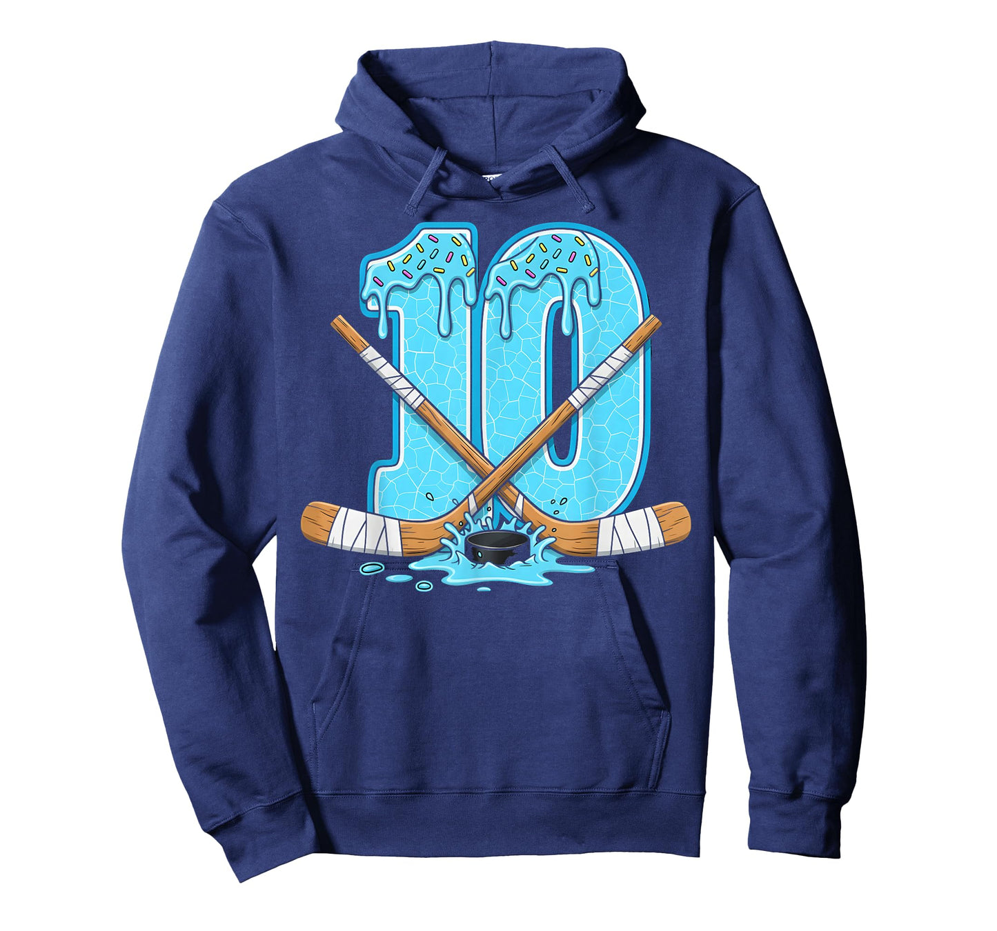 10 Year Old Hockey Ice Cream Drip Youth 10th Birthday Boys T-Shirt