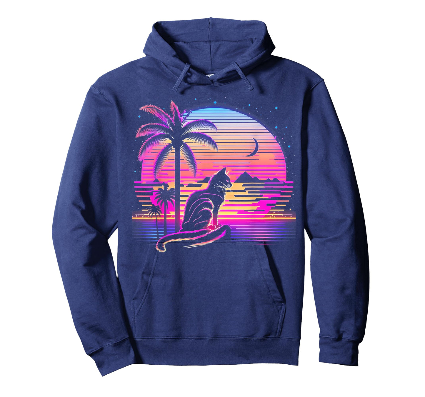 Cat Vaporwave Retrowave Aesthetic Synthwave 80s Palm Tree Men Women Kids T-Shirt