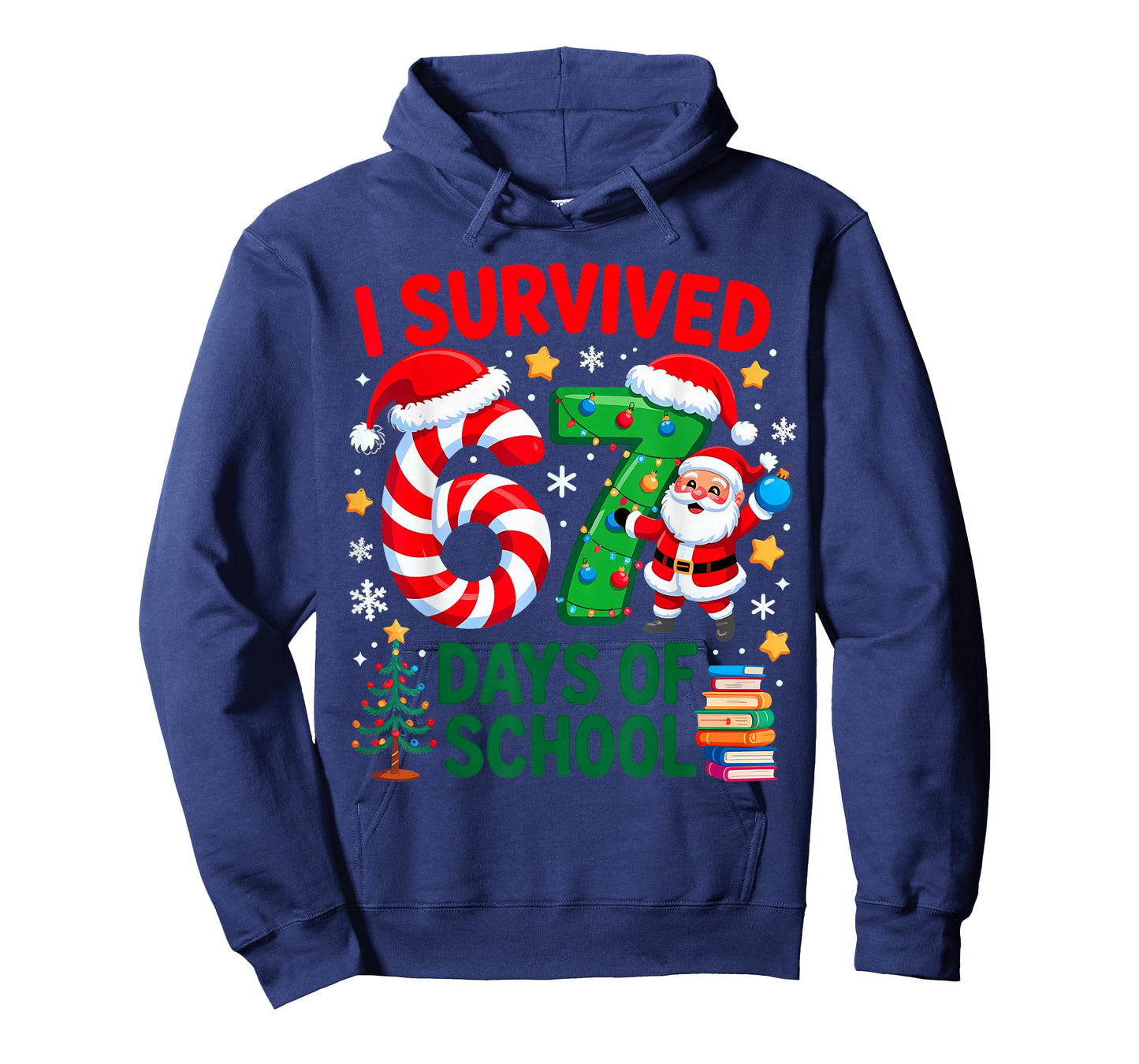 I Survived 67 Days of School Christmas Candy Cane Six Seven T-Shirt