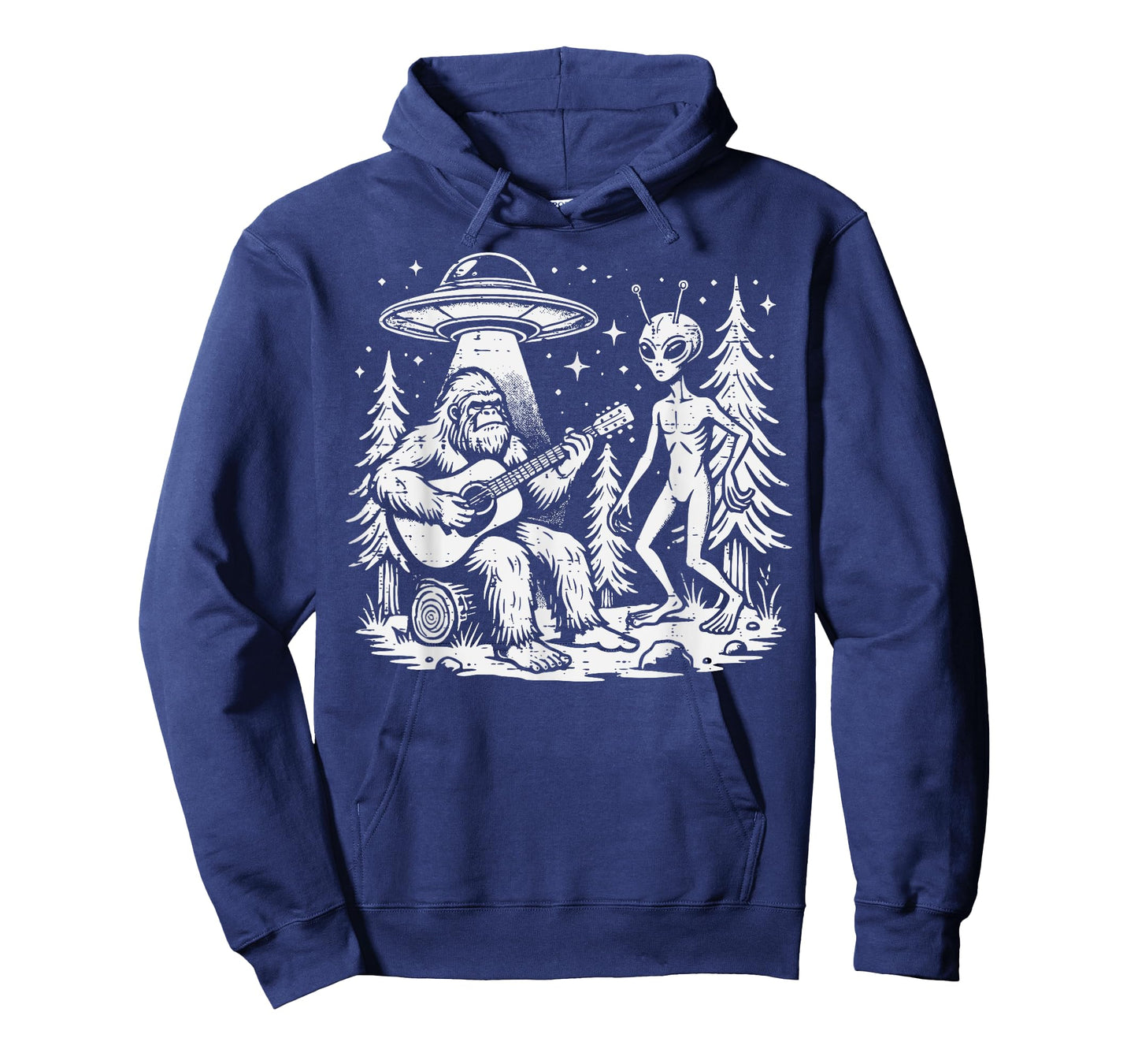 Sasquatch Guitar Alien Ufo Camping Bigfoot Women Men Kids T-Shirt