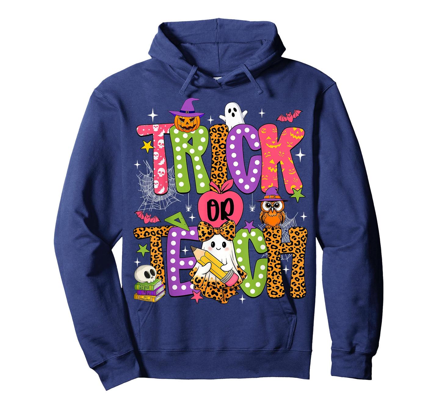 Retro Trick Or Teach Leopard Ghost Halloween Spooky Teacher T-Shirt