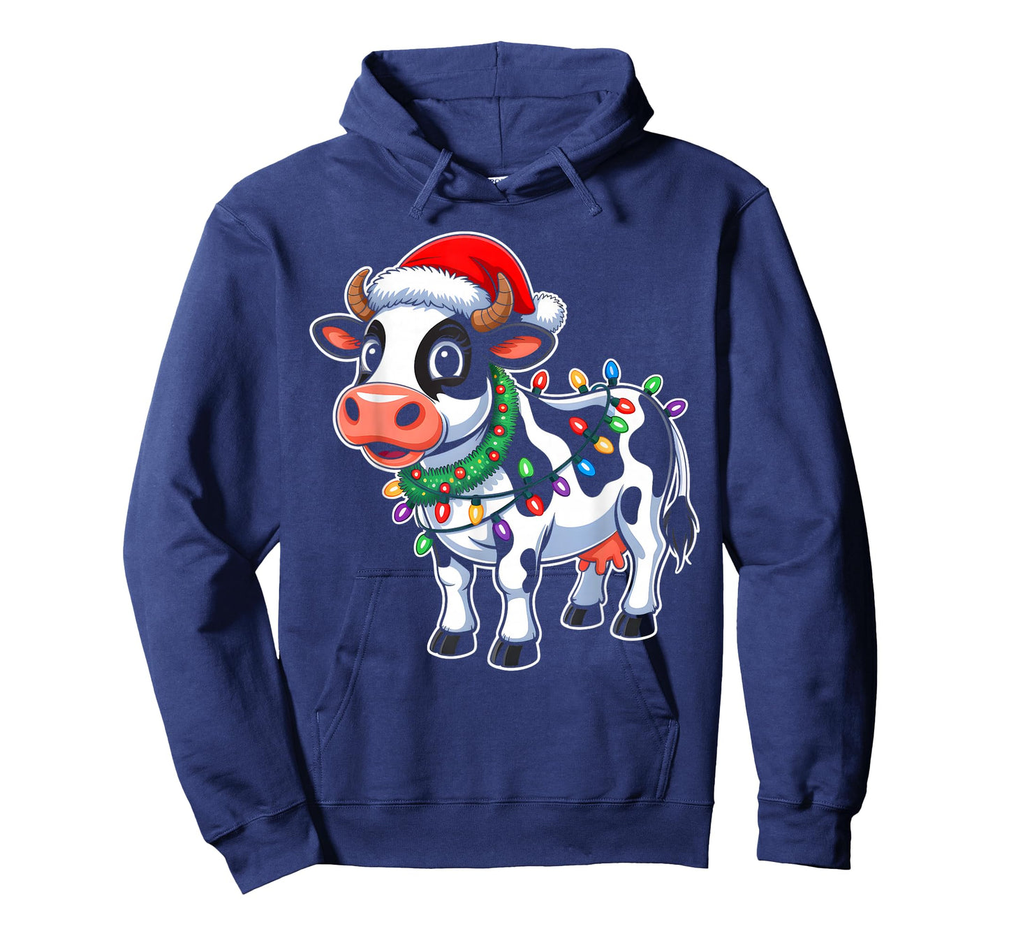 Cow Christmas Lights Santa Hat Family Matching Xmas Pajamas T-Shirt
