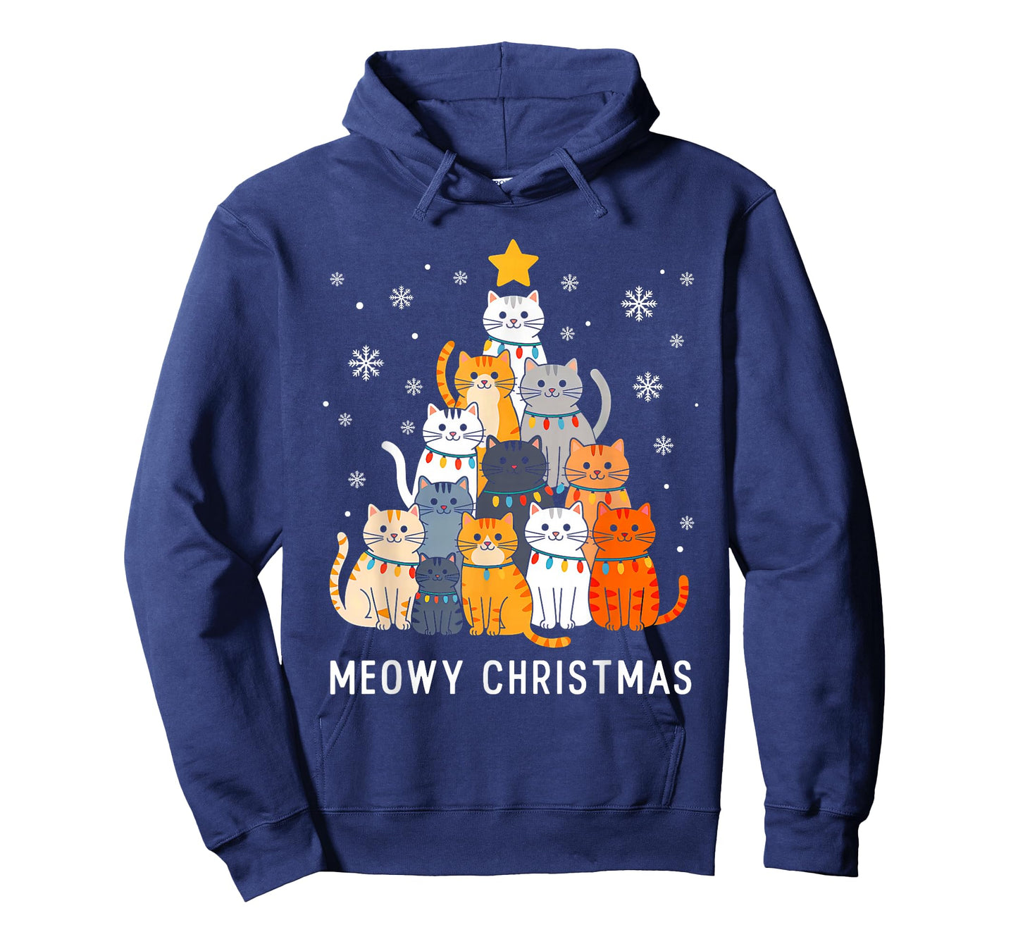 Cute Cat Meowy Christmas Tree Lights Santa Hat Xmas Pajamas T-Shirt