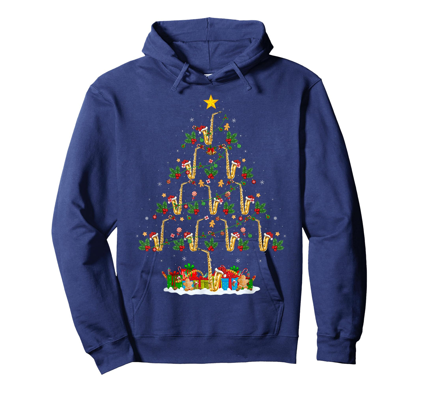 Saxophone Christmas Tree Lights Funny Jazz Music Lover Xmas T-Shirt
