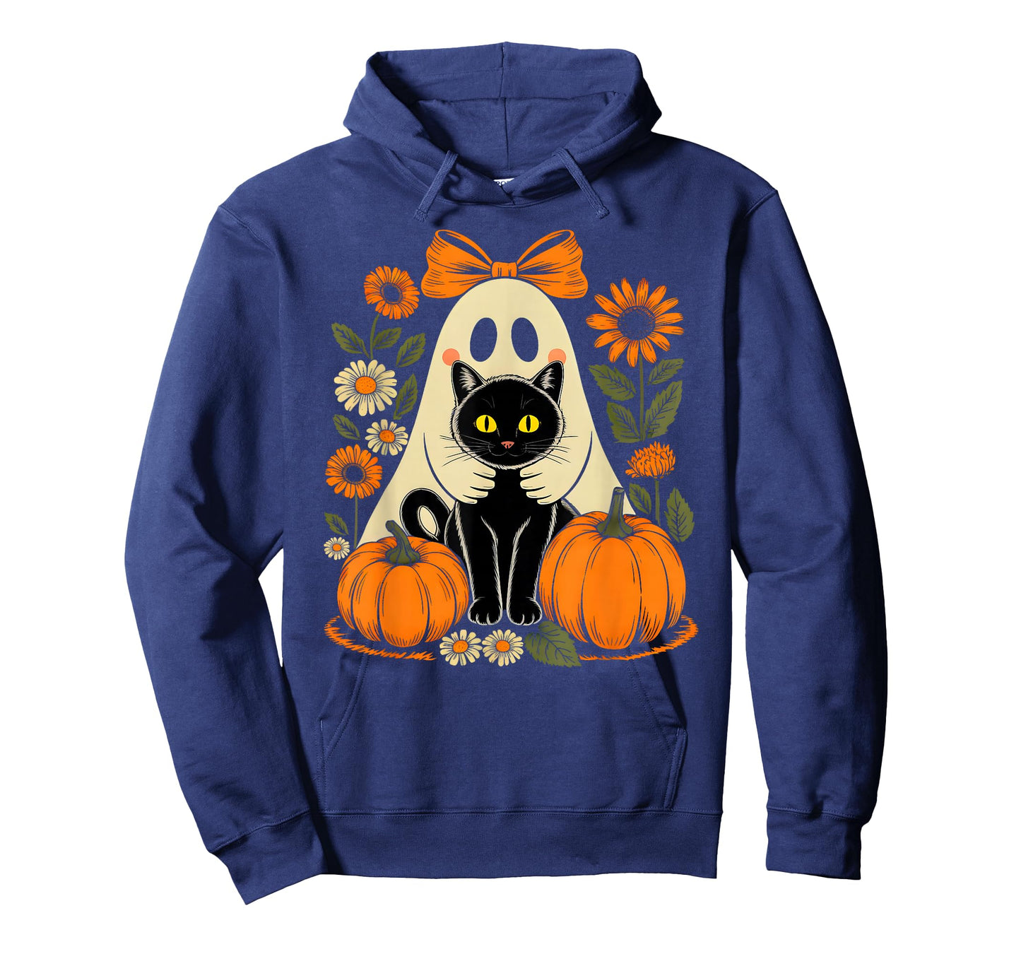 Retro Floral Ghost Coquette Bow Pumpkin Halloween Black Cat T-Shirt