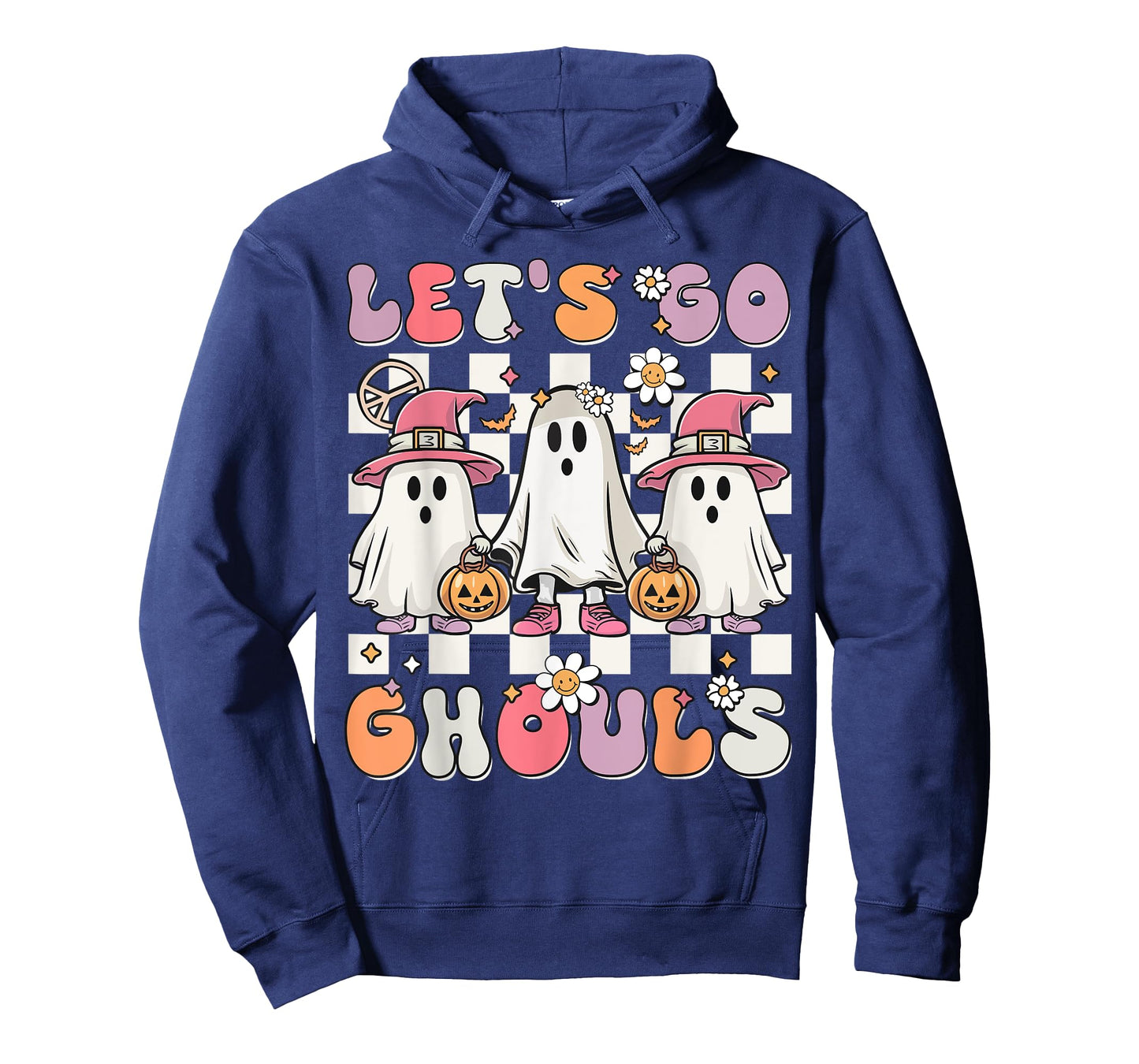 Women Girls Let's Go Ghouls Halloween Retro Ghost Costume T-Shirt