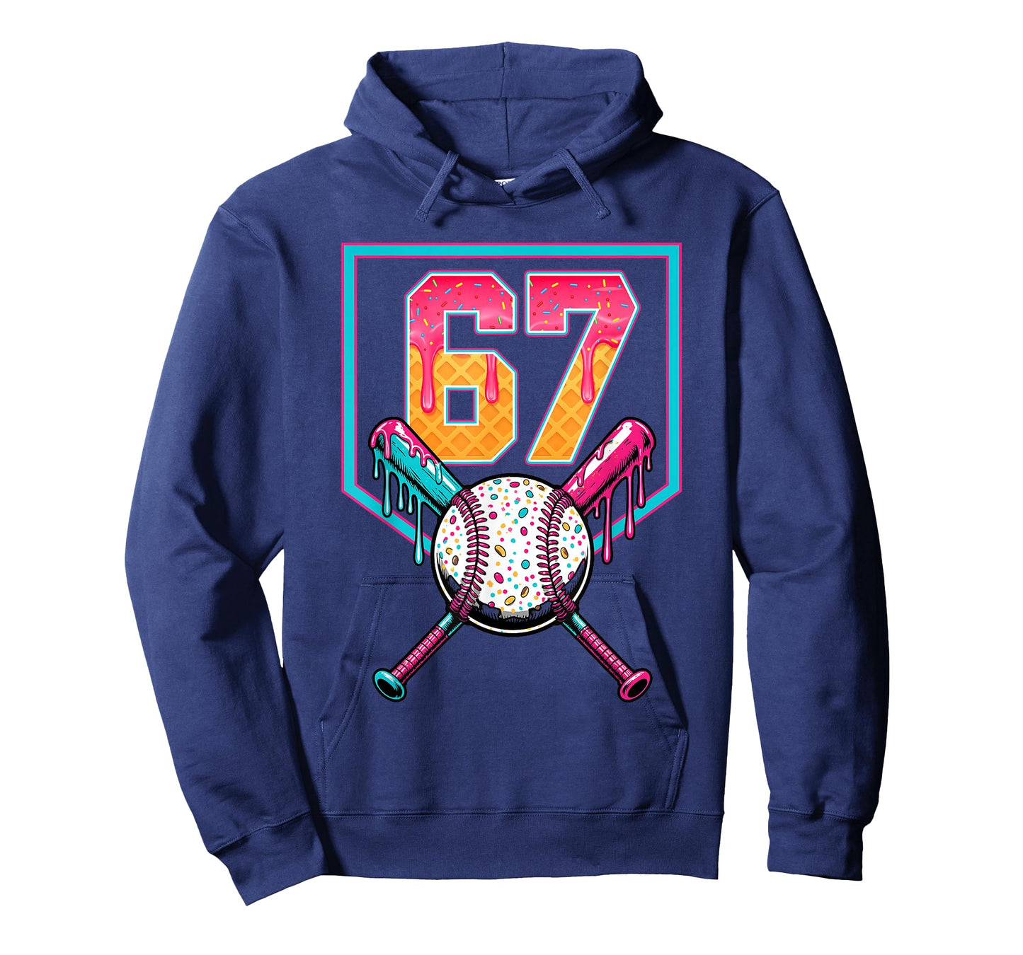 Baseball Ice Cream Drip Number 67 Player 67th Birthday Men T-Shirt