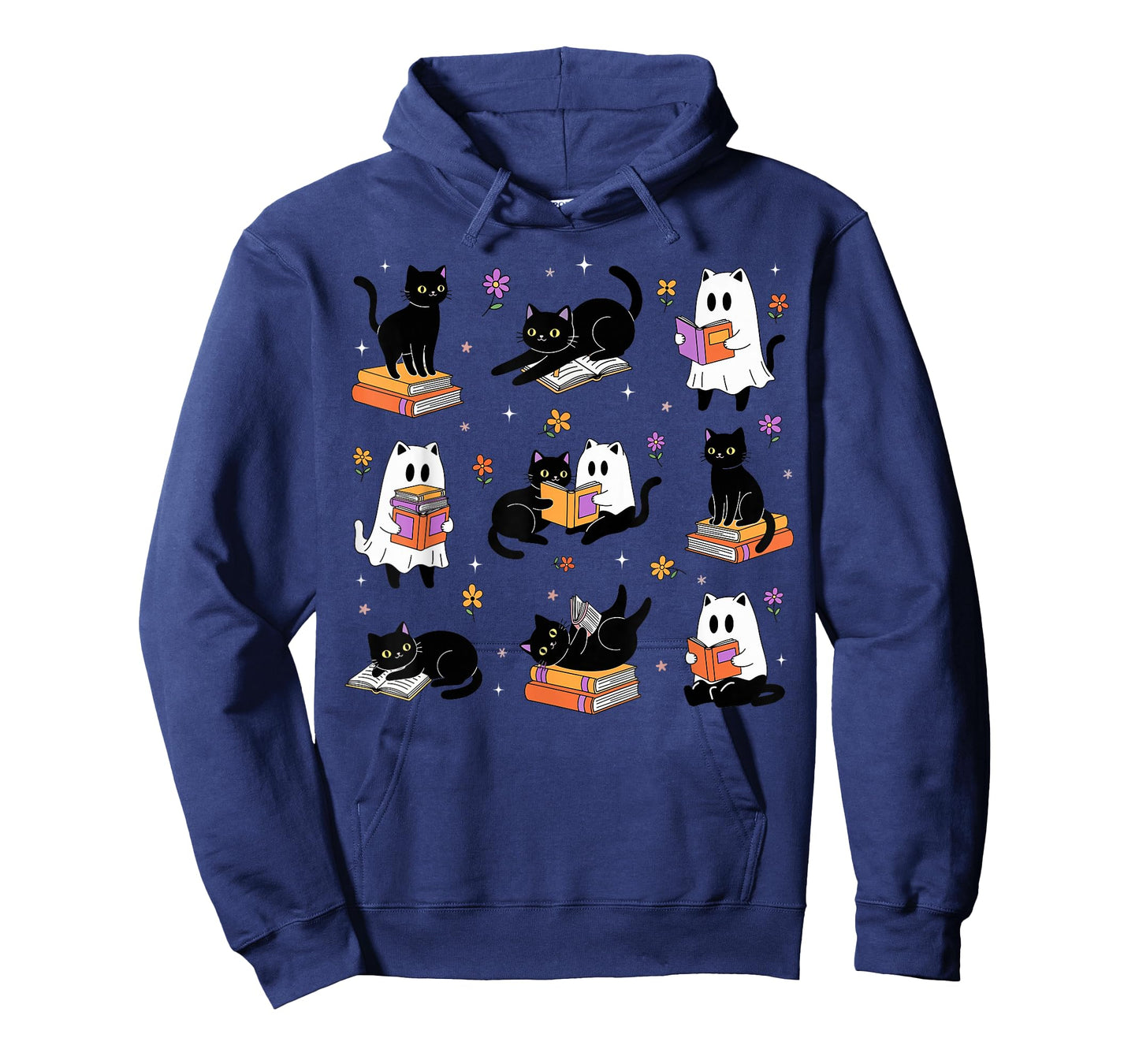 Books Lover Bookish Cute Ghost Cat Reading Halloween Spooky T-Shirt