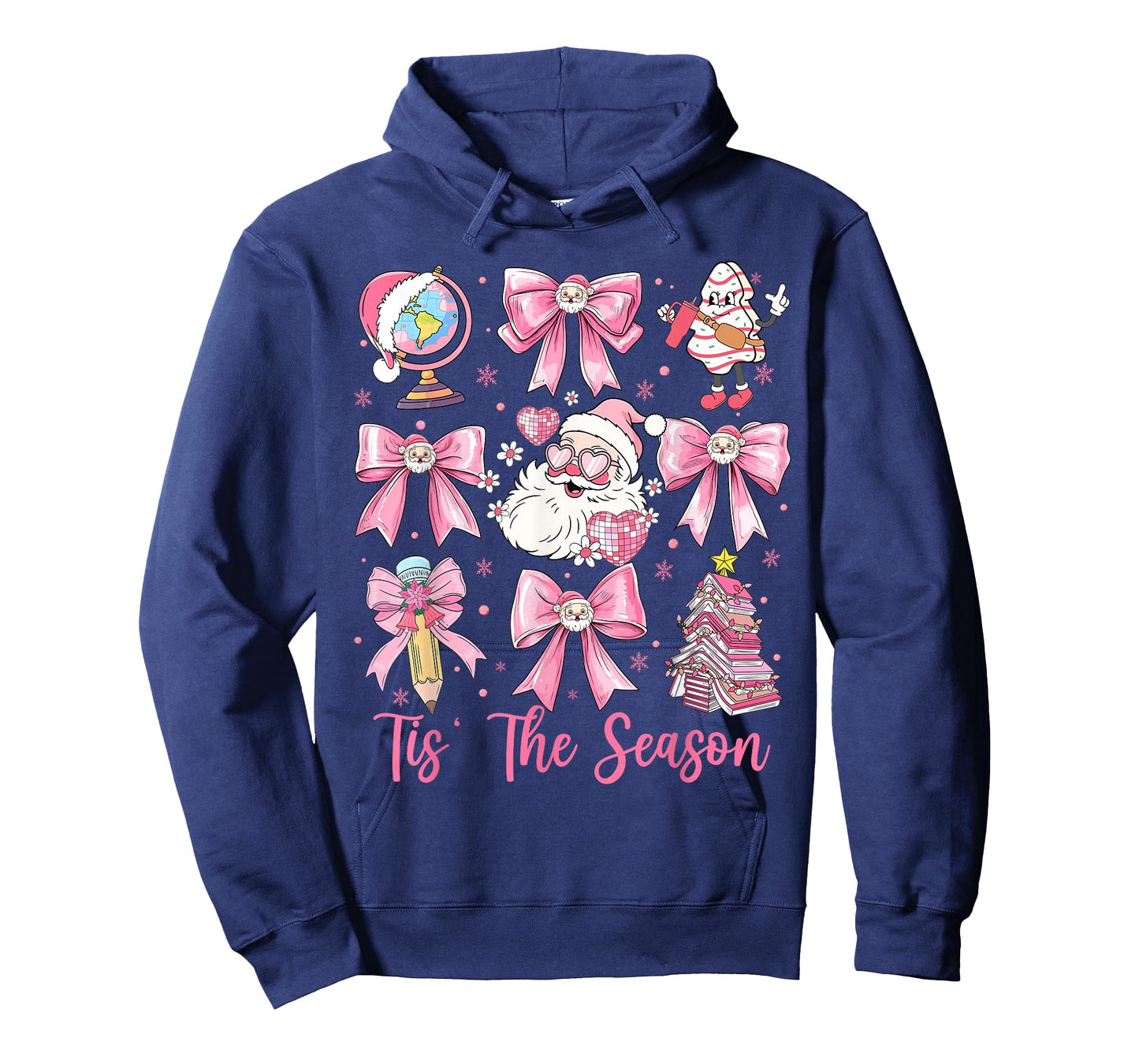 Tis The Season Pink Santa Claus Coquette Bow Teacher Girls T-Shirt
